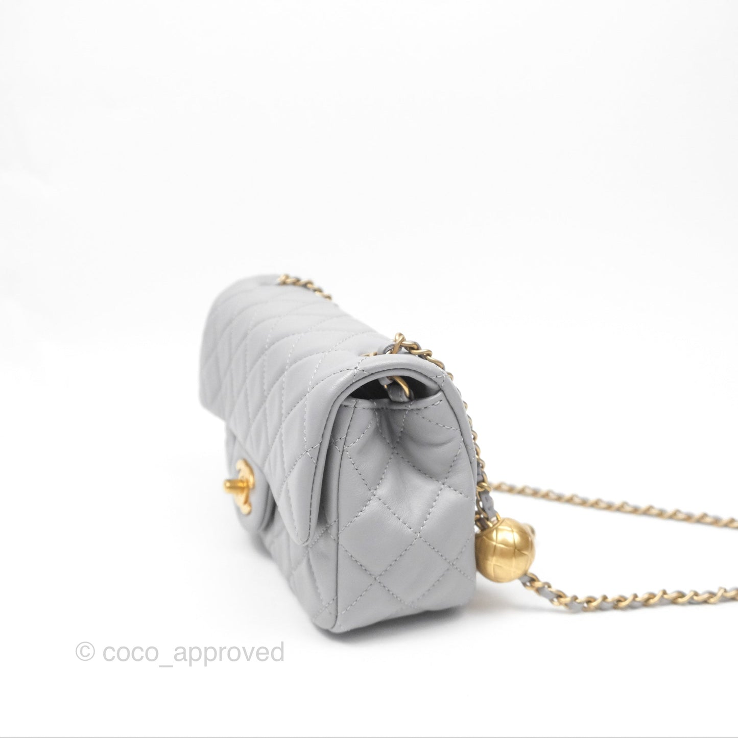 Chanel Mini Rectangular Pearl Crush Grey Lambskin Aged Gold Hardware