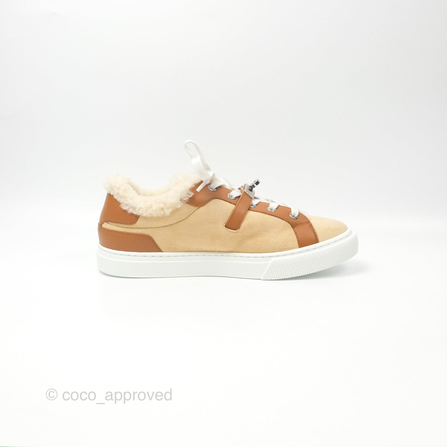 Hermès Day Sneakers Beige Palomino / Naturel Shearling Suede Size 39