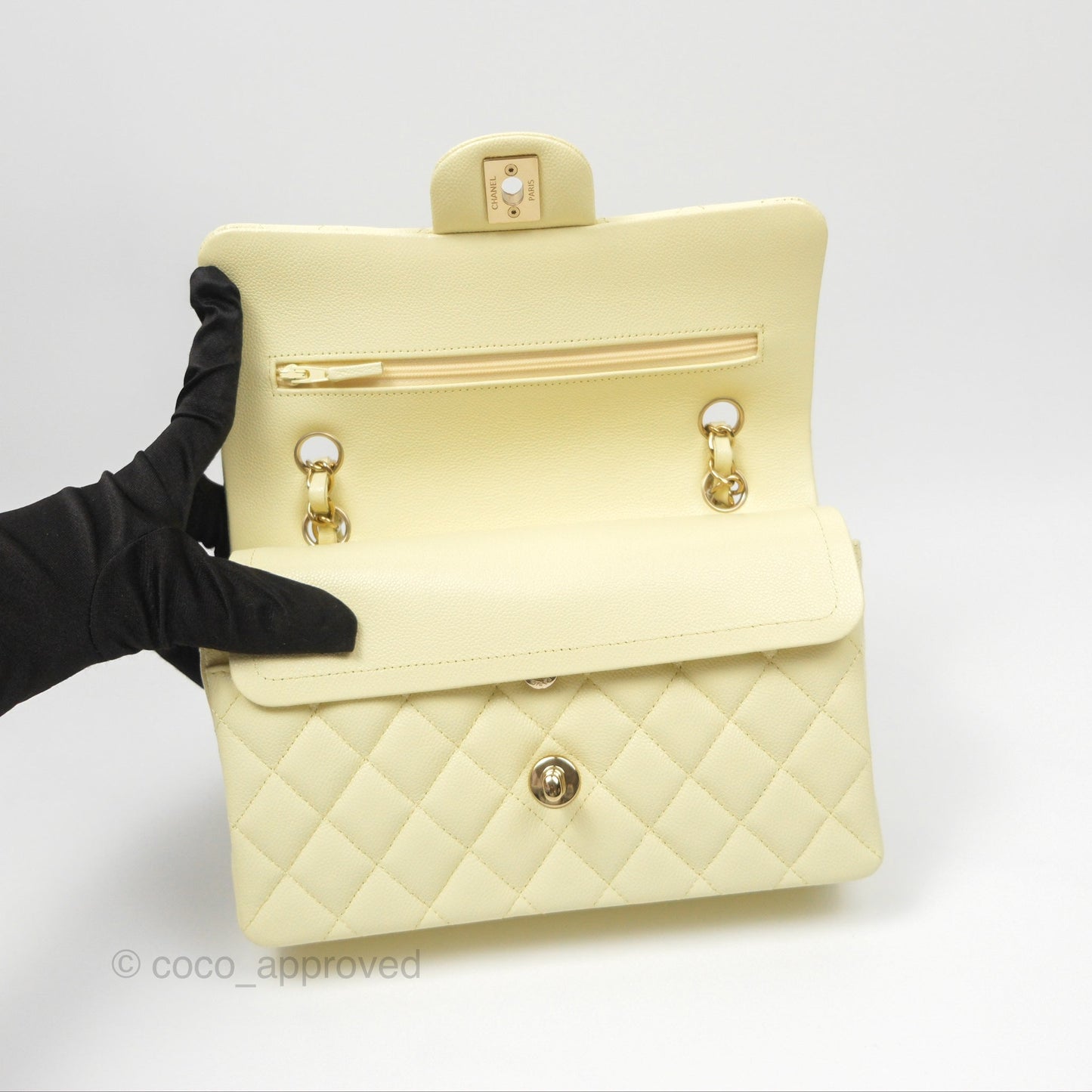 Chanel Small Classic Flap Quilted Yellow Caviar Gold Hardware