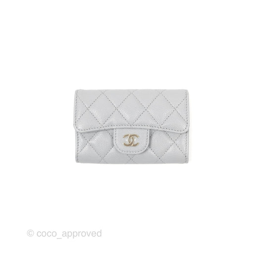 Chanel Quilted Flap Card Holder Caviar Grey Gold Hardware
