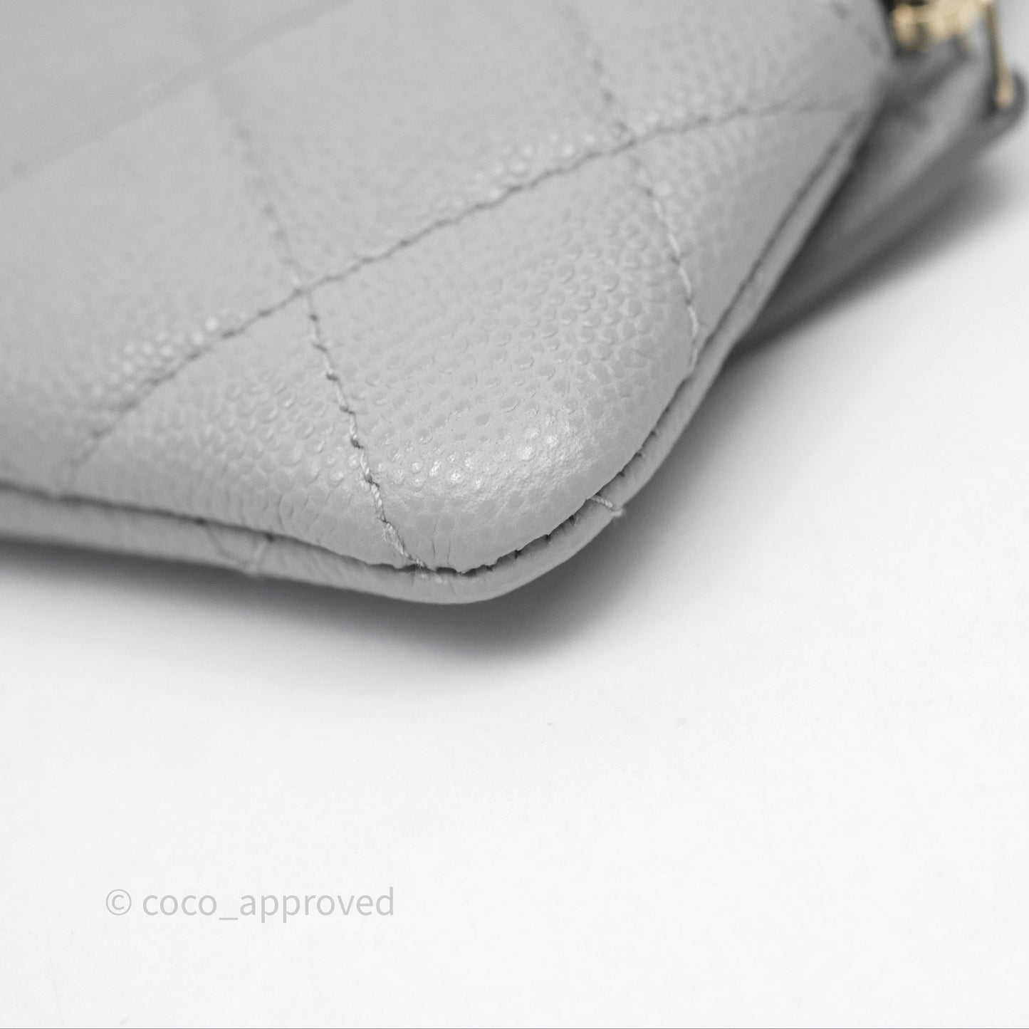 Chanel Quilted Classic Zip Card Holder Wallet Grey Caviar Gold Hardware