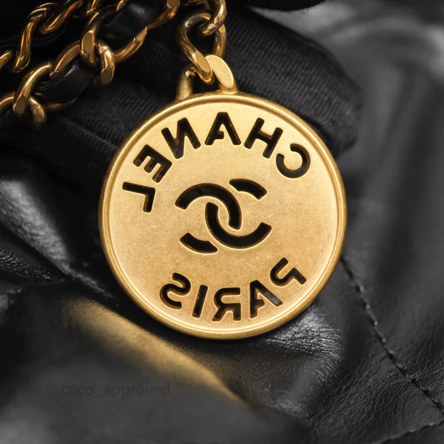 Chanel 22 Mini Bag Black Crumpled Calfskin Aged Gold Hardware
