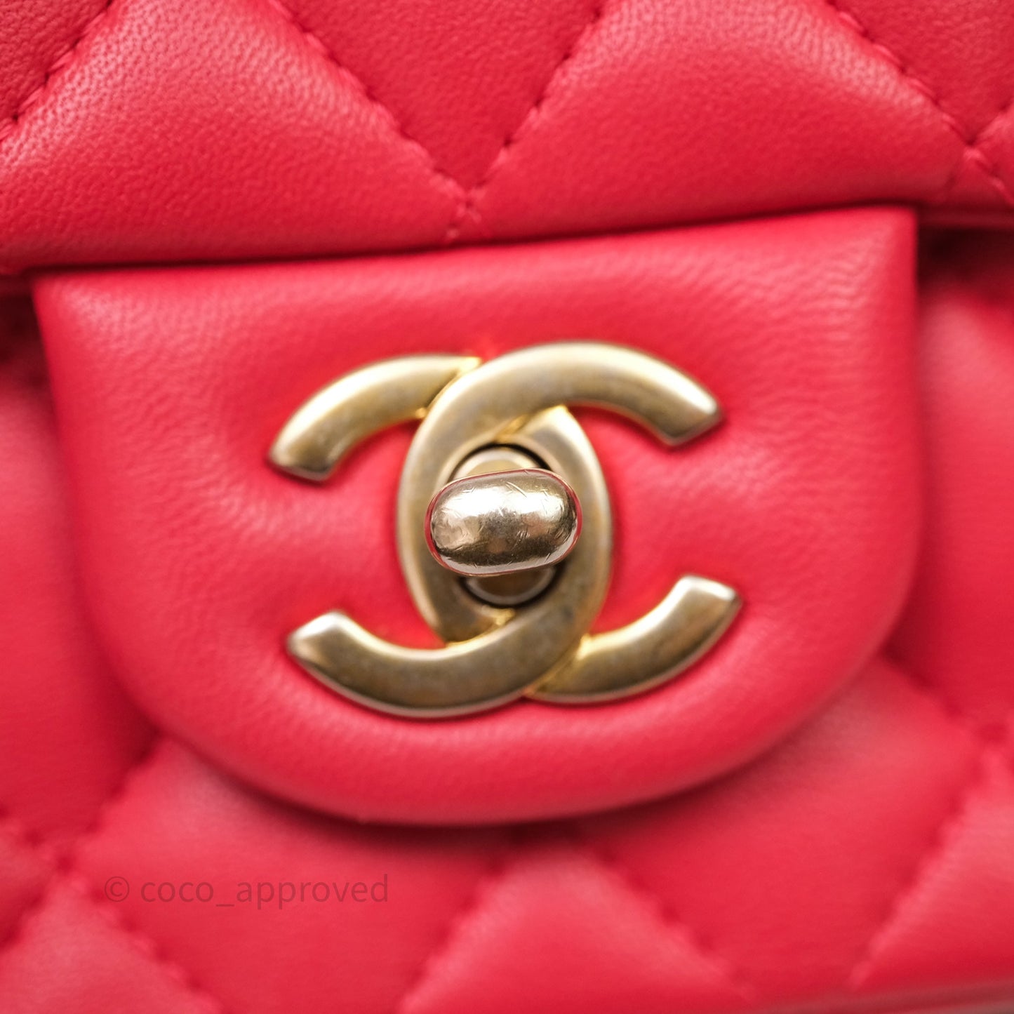 Chanel Mini Square Quilted Red Lambskin Aged Gold Hardware
