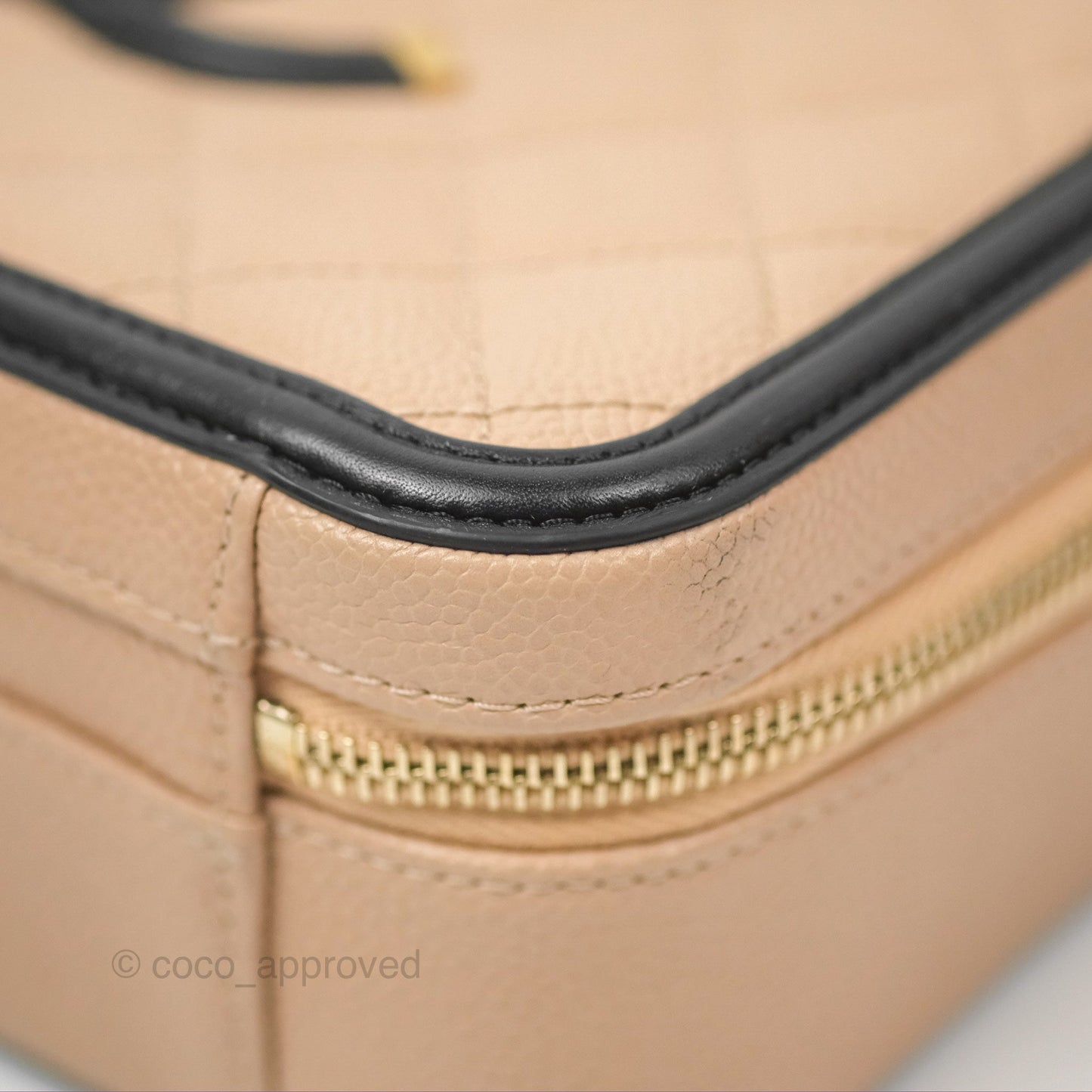 Chanel Quilted Medium CC Filigree Vanity Case Beige Black Caviar Gold Hardware