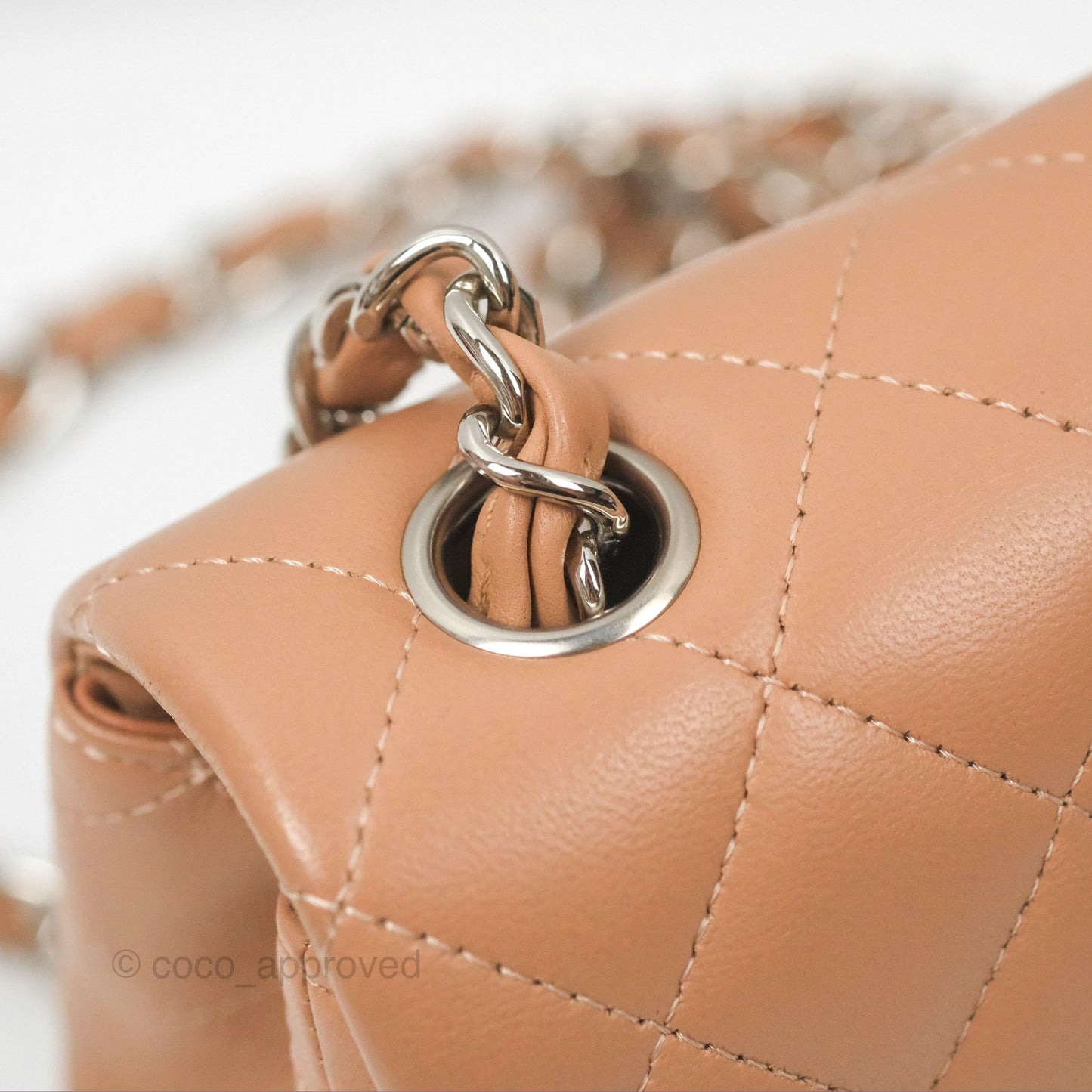 Chanel Mini Rectangular Quilted Beige Lambskin Silver Hardware