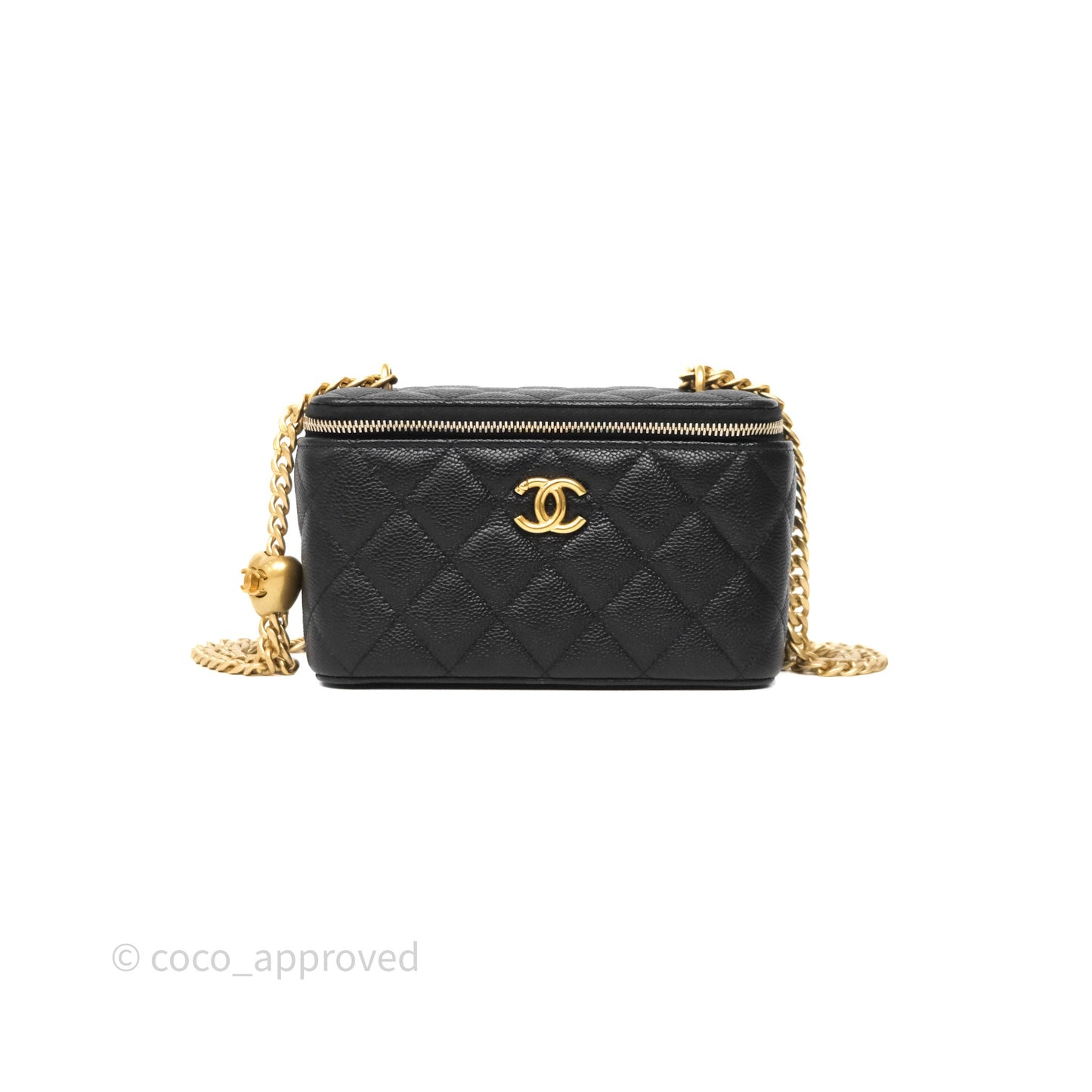 Chanel Vanity with Heart Adjustable Chain Black Caviar Aged Gold Hardware