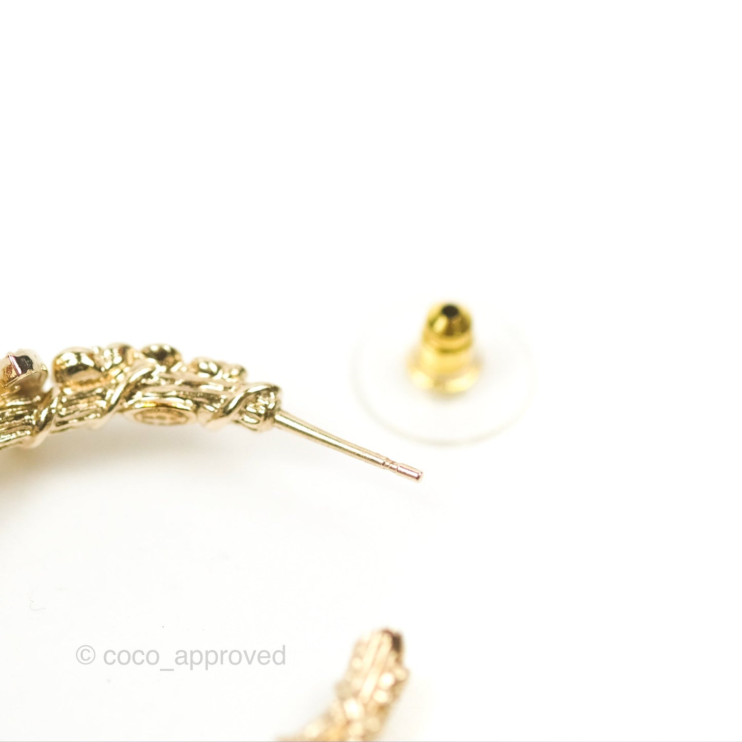 Chanel CC Crystal Camellia Hoop Earrings Gold Tone 22C