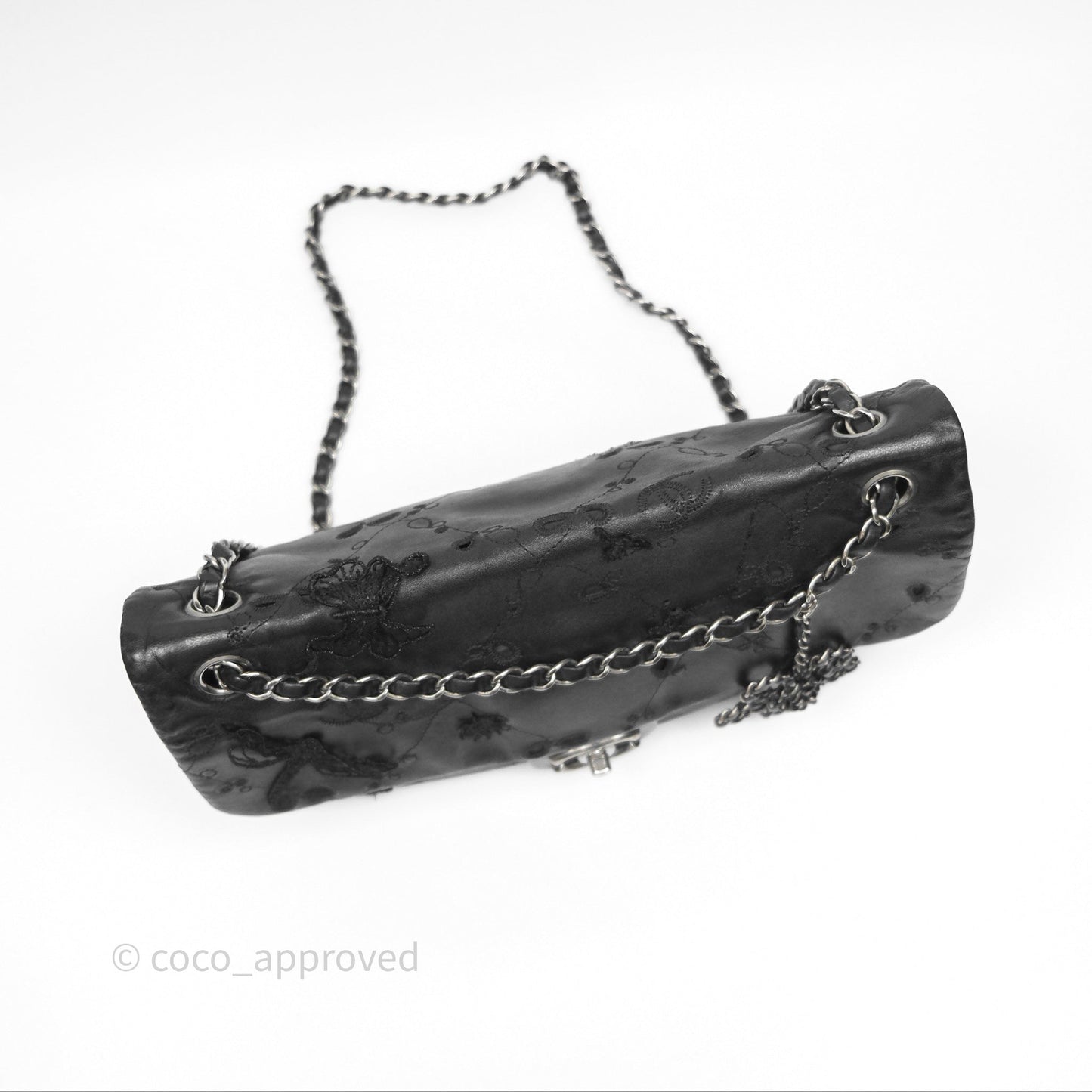 Chanel Embroidered Butterfly Flap Black Lambskin Ruthenium Hardware