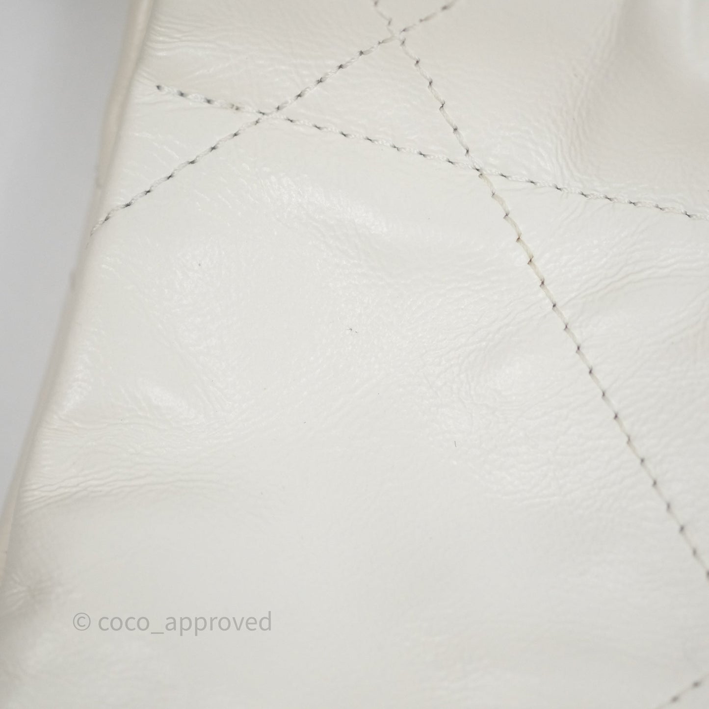 Chanel 22 Small White Aged Calfskin Black Logo Aged Gold Hardware