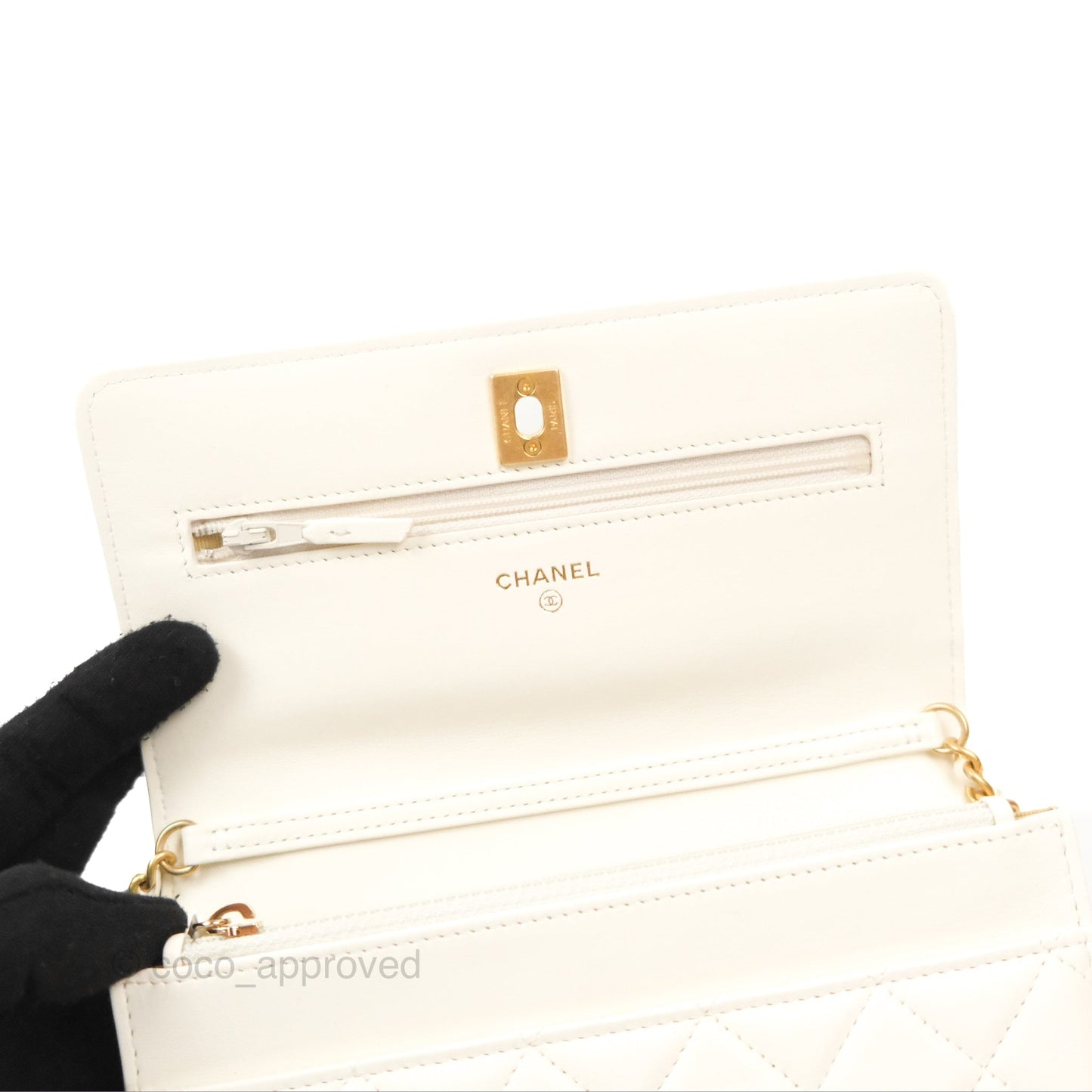 Chanel Quilted Pearl Crush Wallet on Chain WOC White Lambskin Aged Gold Hardware