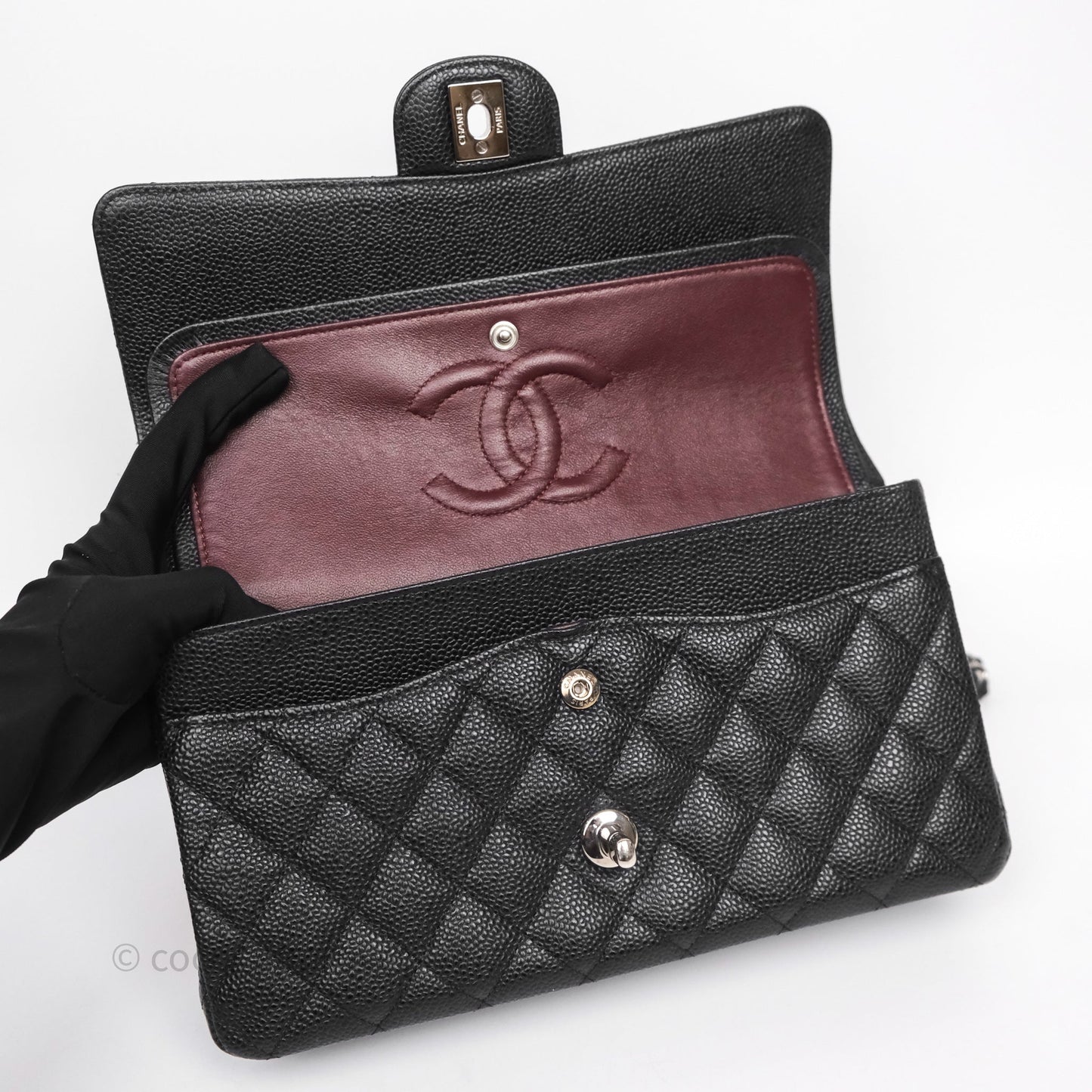 Chanel Classic M/L Medium Flap Quilted Black Caviar Silver Hardware
