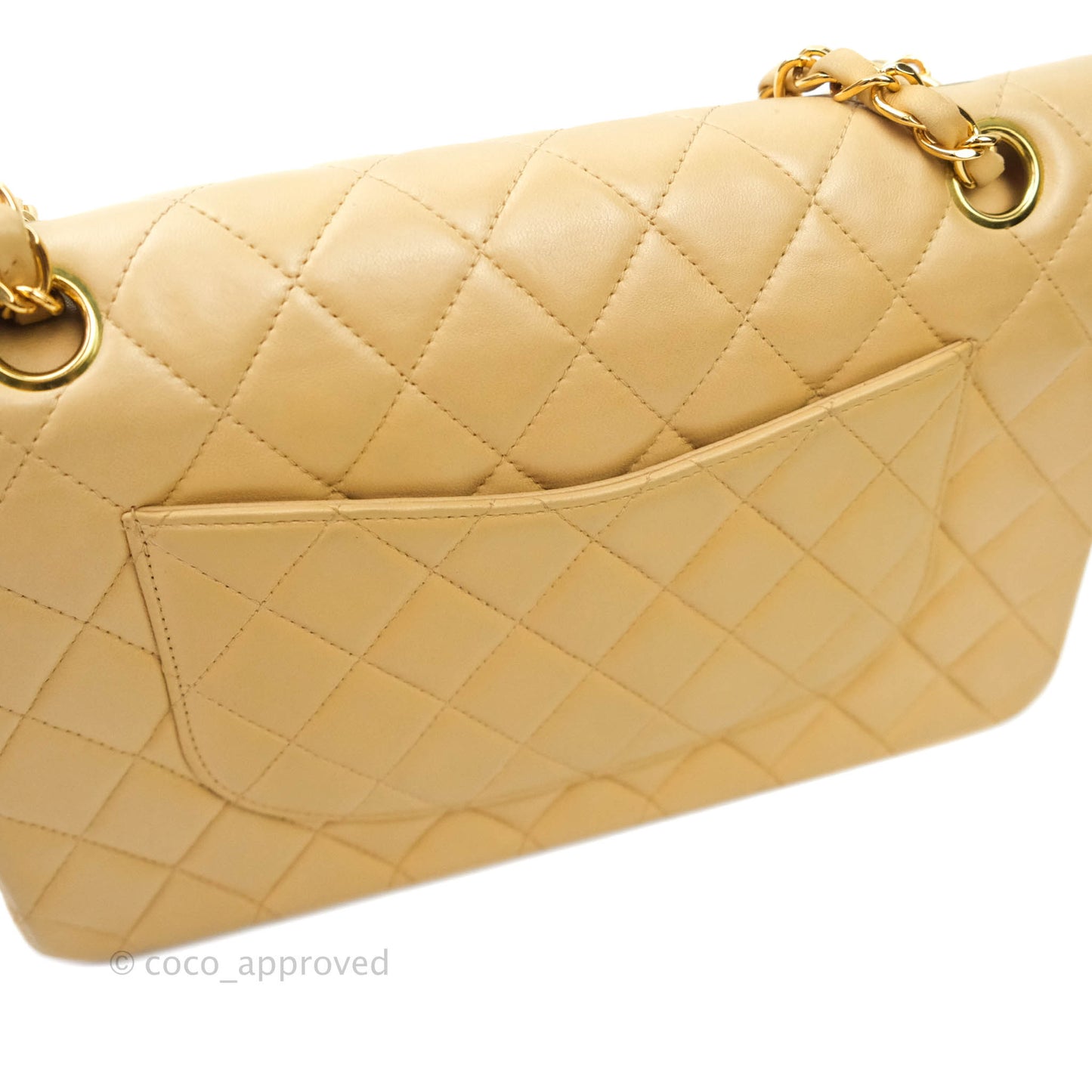 Chanel Vintage M/L Medium Double Flap Bag Beige Lambskin 24K Gold Hardware