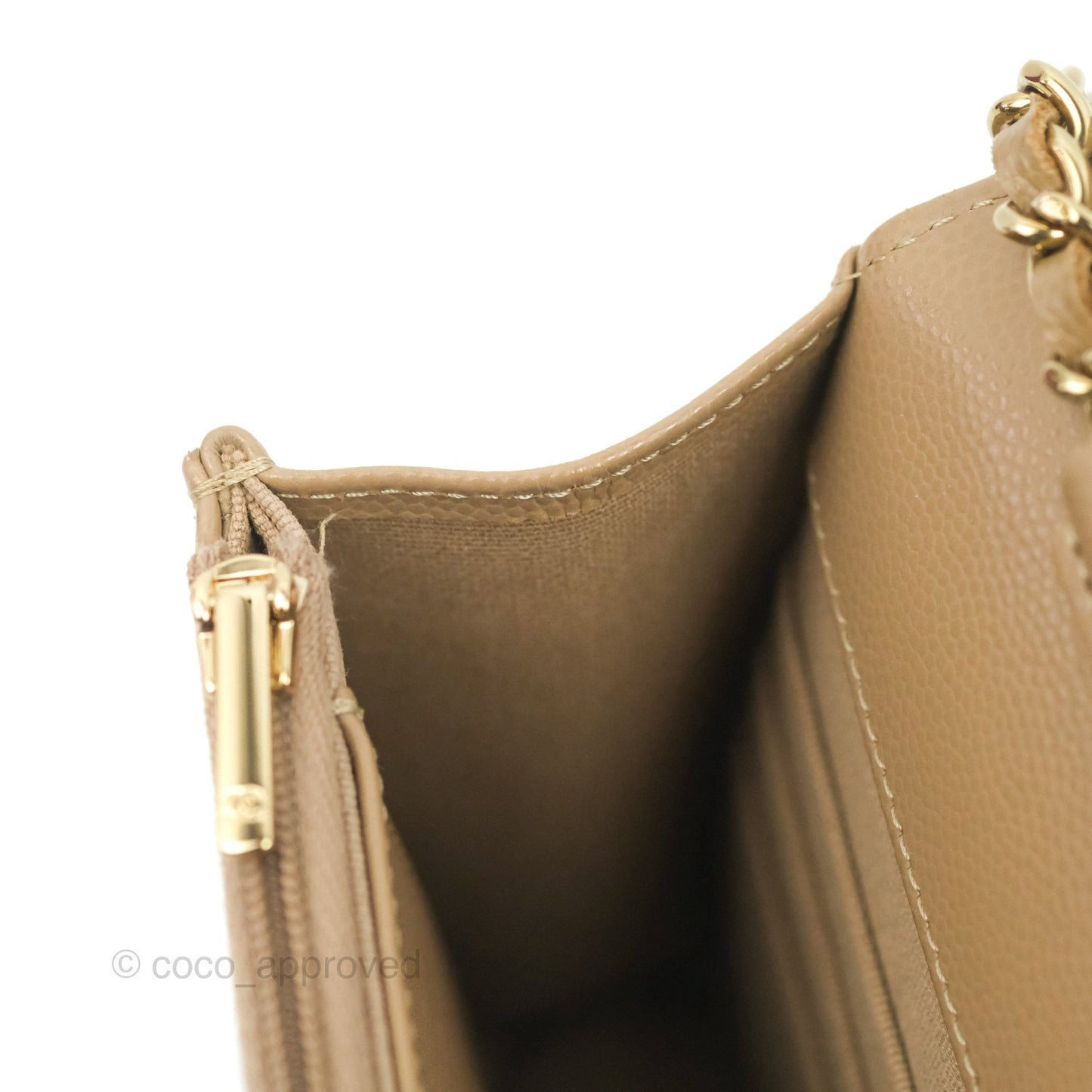 Chanel Quilted Classic Wallet on Chain WOC Dark Beige Caviar Gold Hardware