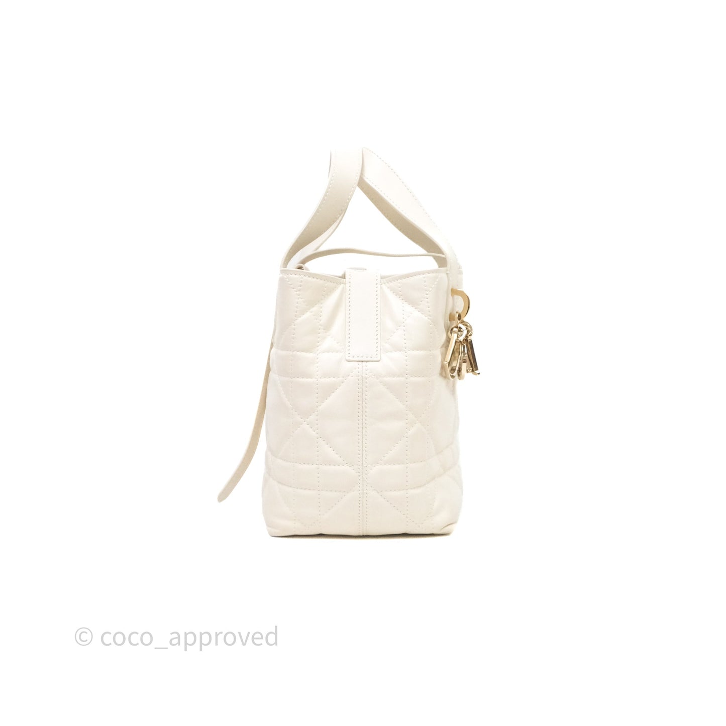 Christian Dior Small Toujours Vertical Tote Bag Latte Macrocannage Calfskin Gold Hardware