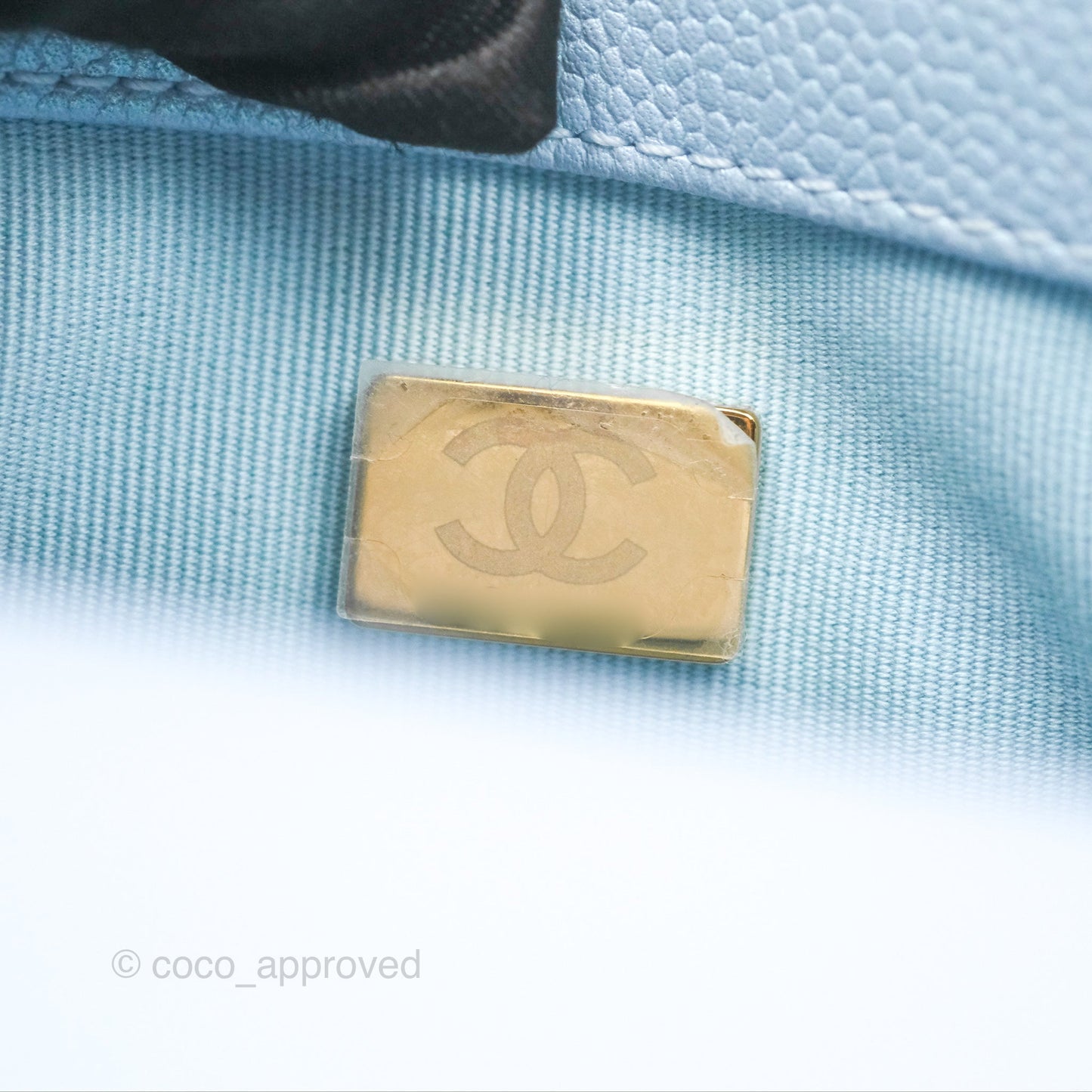 Chanel Quilted My Perfect Mini Iridescent Blue Caviar Aged Gold Hardware