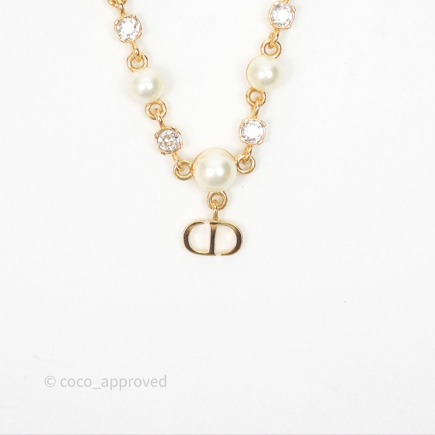 Christian Dior Petit CD Treasure Necklace Pearls Gold Tone