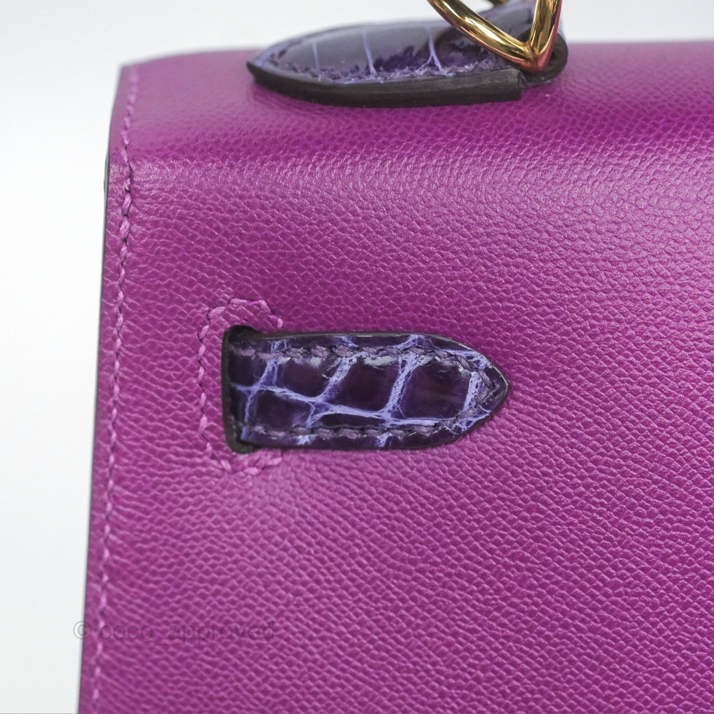 Hermès Kelly 25 Sellier Touch Anemone/ Amethyste Madame/ Croc Gold Hardware