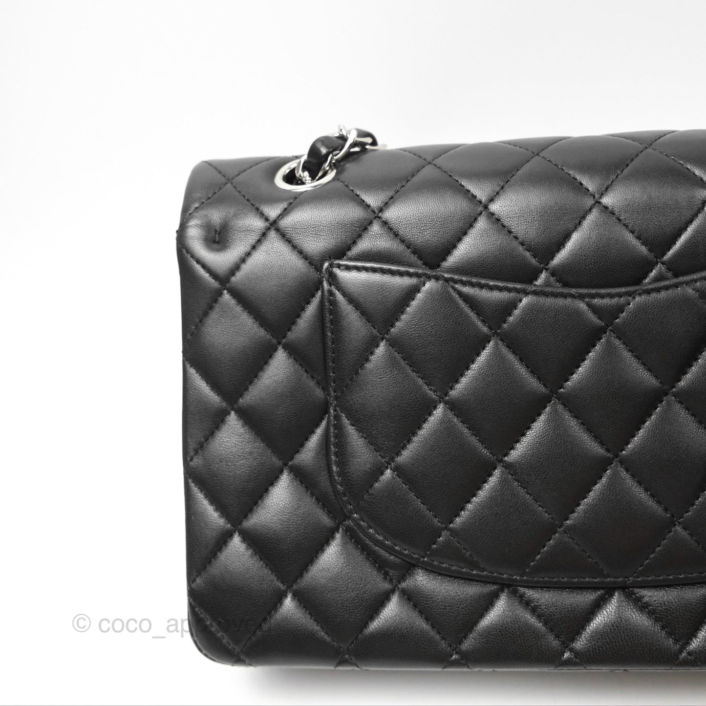 Chanel Classic M/L Medium Flap Quilted Black Lambskin Silver Hardware