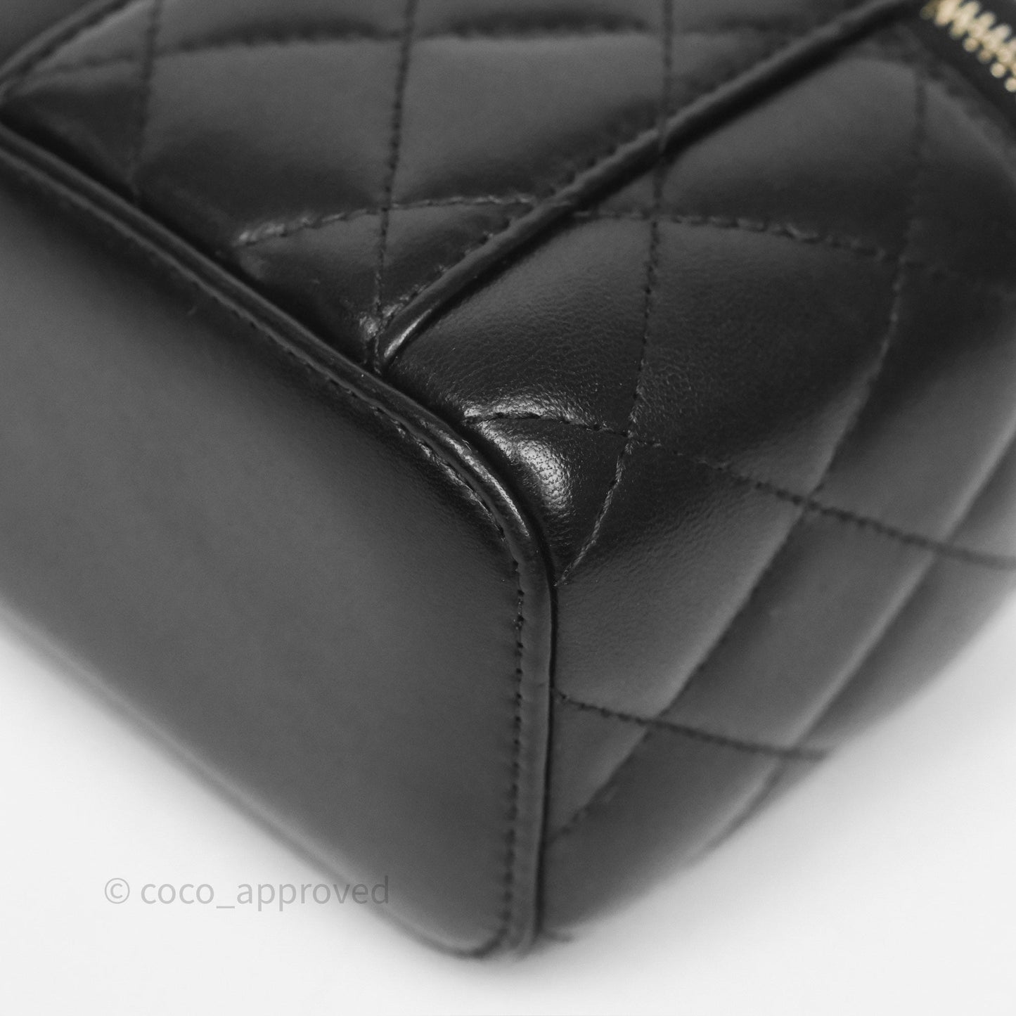 Chanel Quilted Pearl Crush Mini Vanity With Chain Black Lambskin Aged Gold Hardware