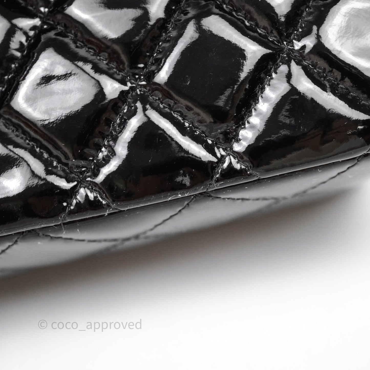 Chanel Medium Classic Flap Quilted Black Patent Silver Hardware
