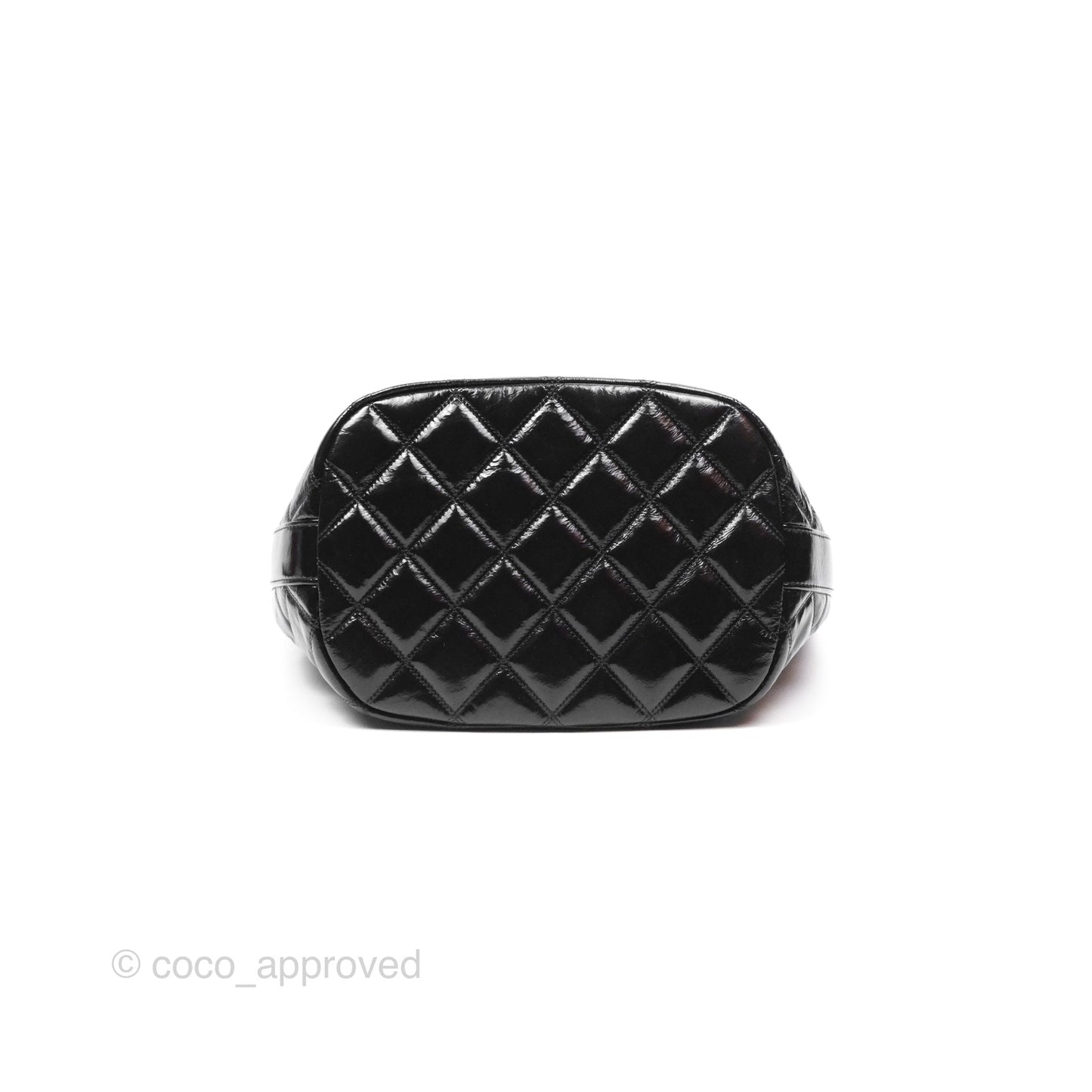 Chanel CC Drawstring Bucket Bag Black Shiny Aged Calfskin