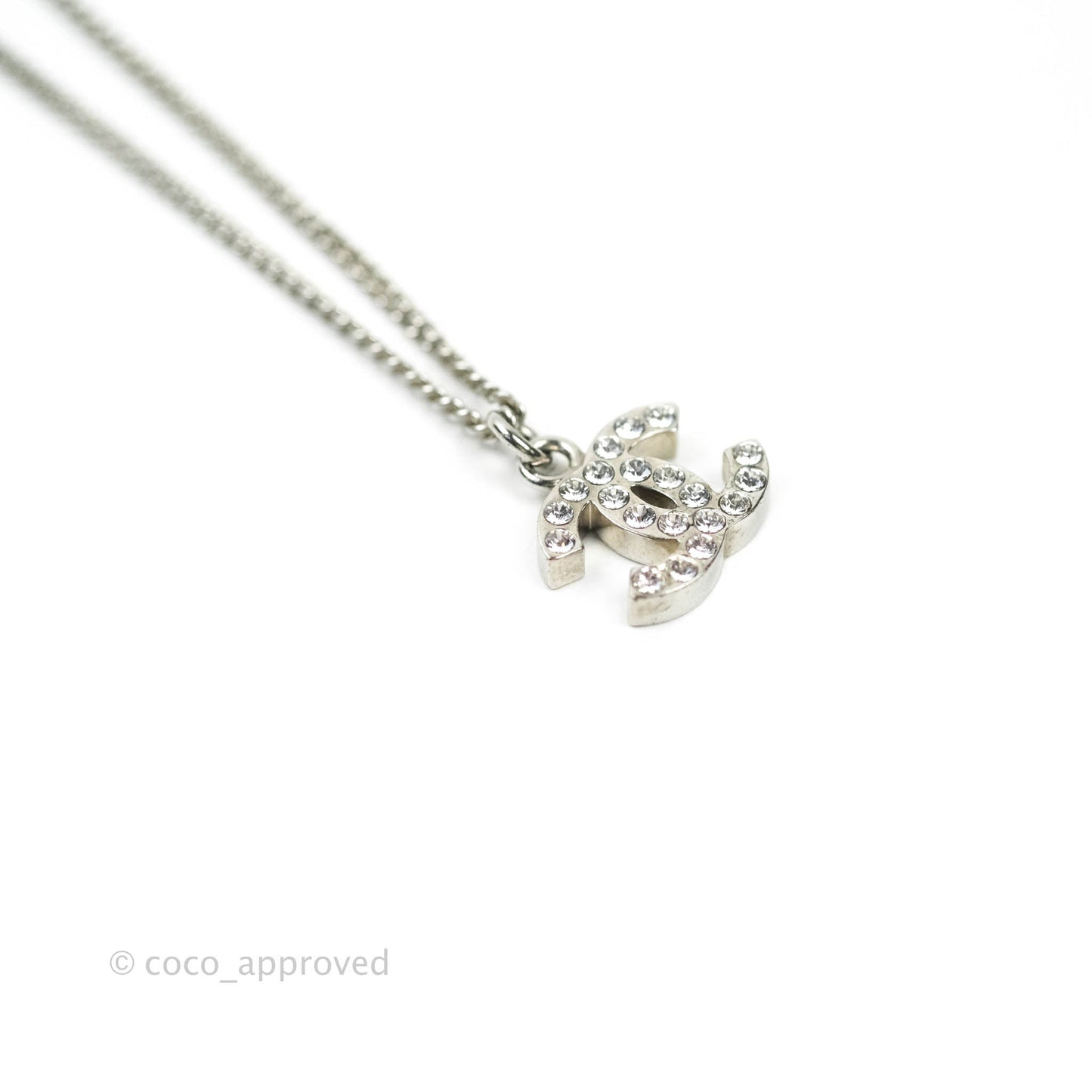 Chanel CC Crystal Necklace Silver Tone 11V