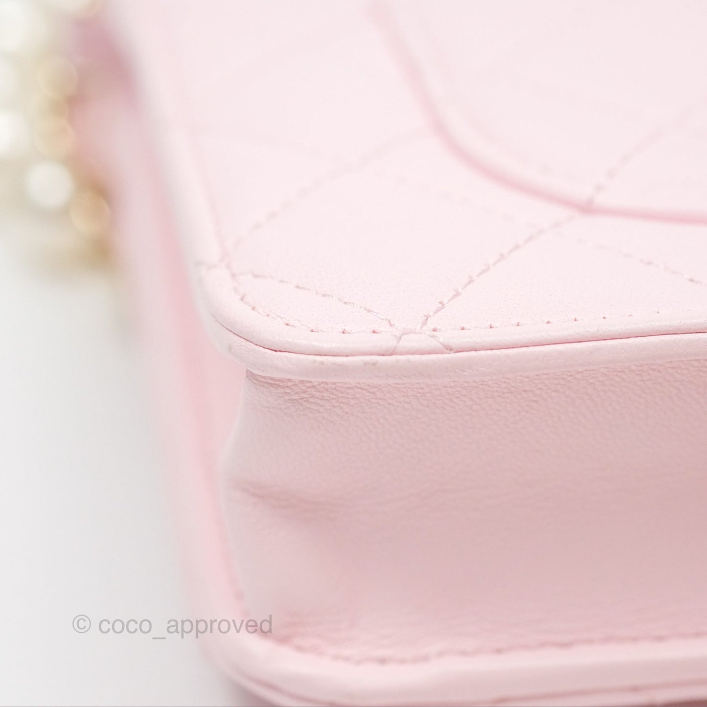 Chanel Wallet On Chain WOC Pearl Chain Iridescent Light Pink Lambskin Gold Hardware