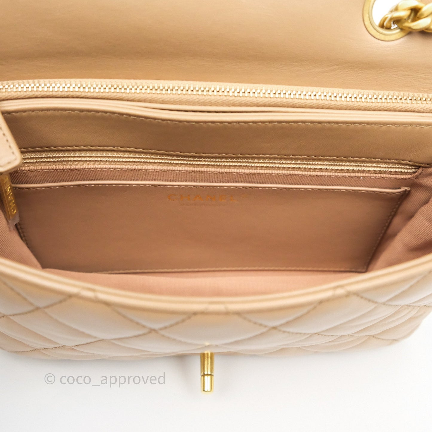 Chanel Medium All Slide Adjustable Chain Flap Bag Beige Lambskin Aged Gold Hardware