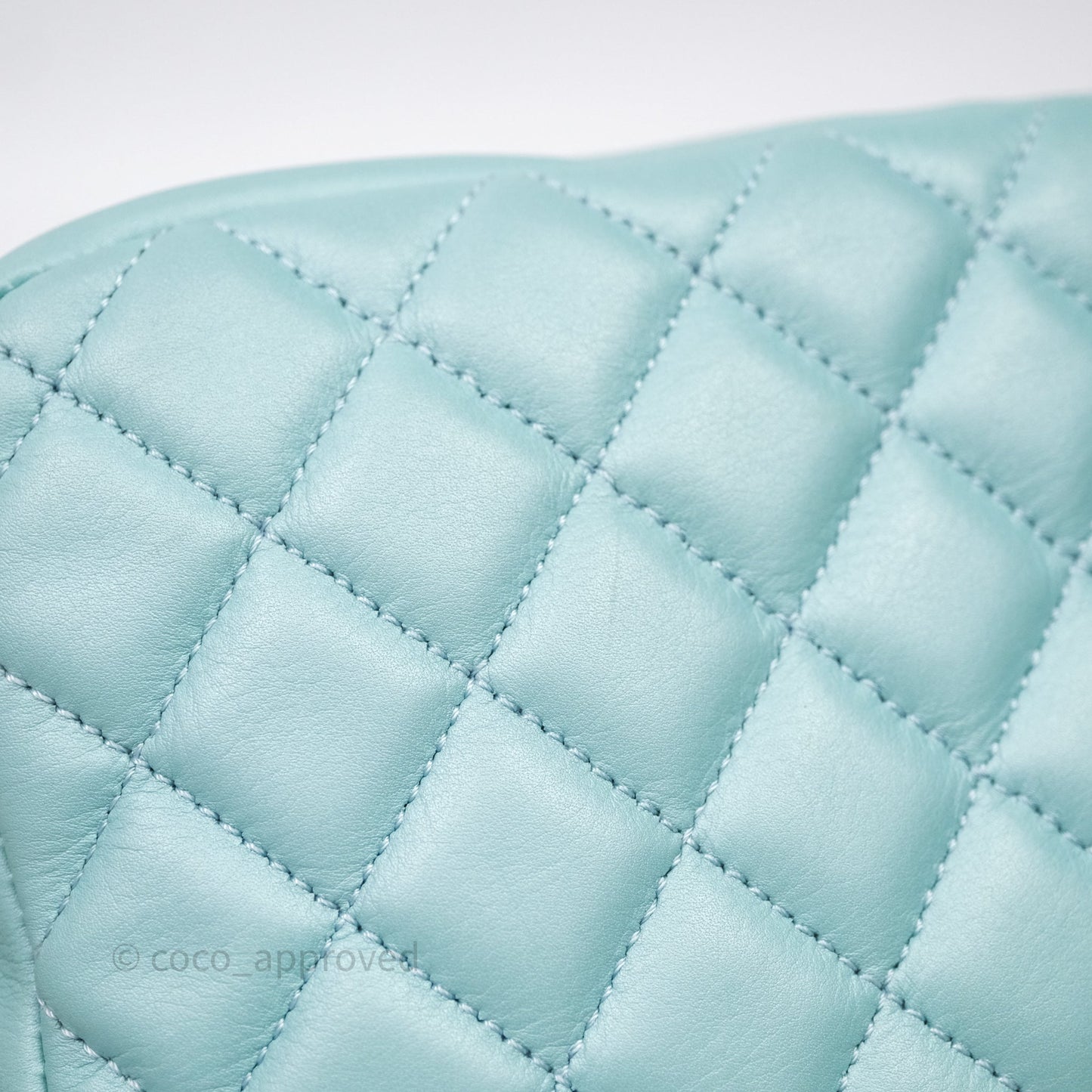 Chanel Camera Bag Quilted Pearly Turquoise Lambskin Aged Gold Hardware