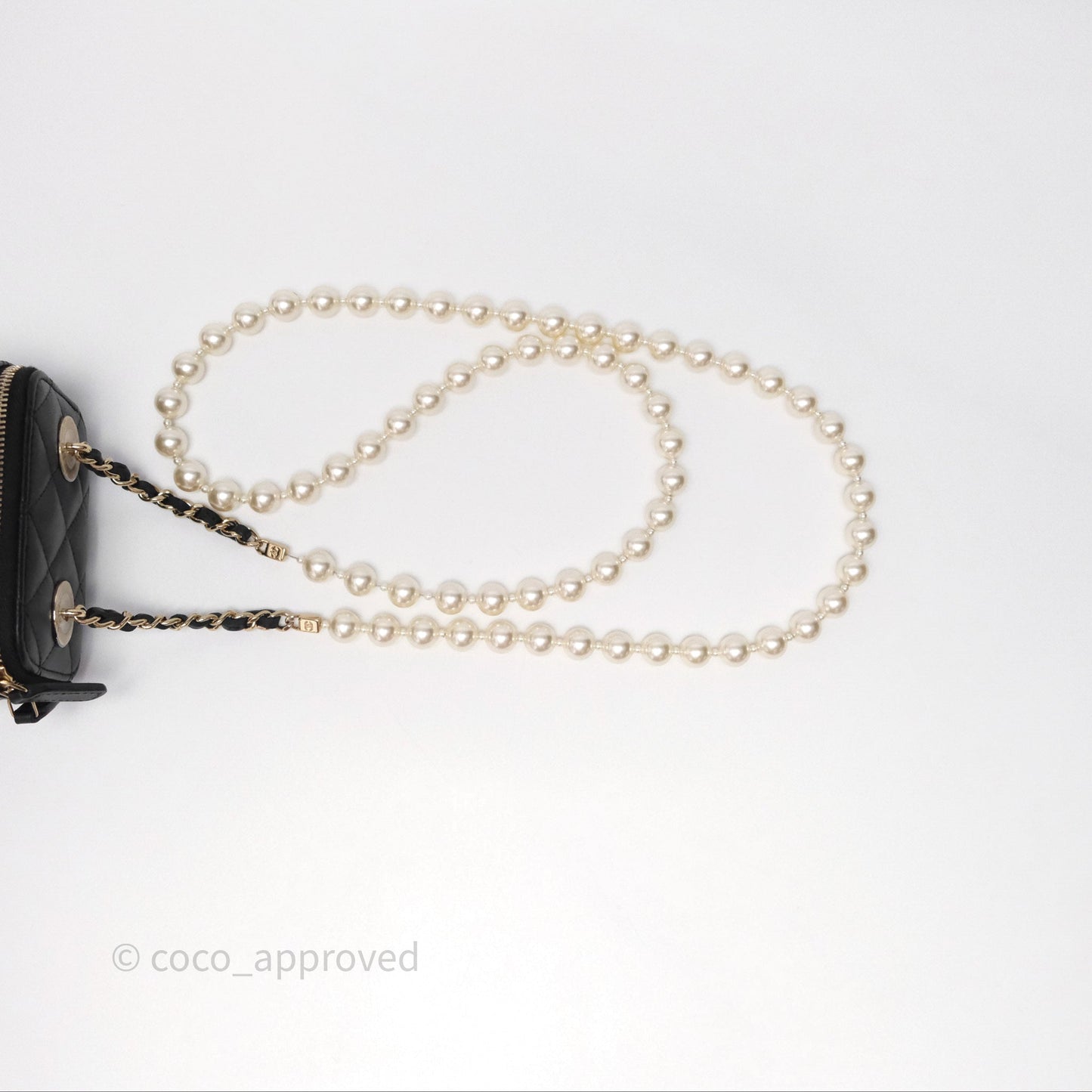 Chanel Mini Vanity With Pearl Chain Black Lambskin Gold Hardware