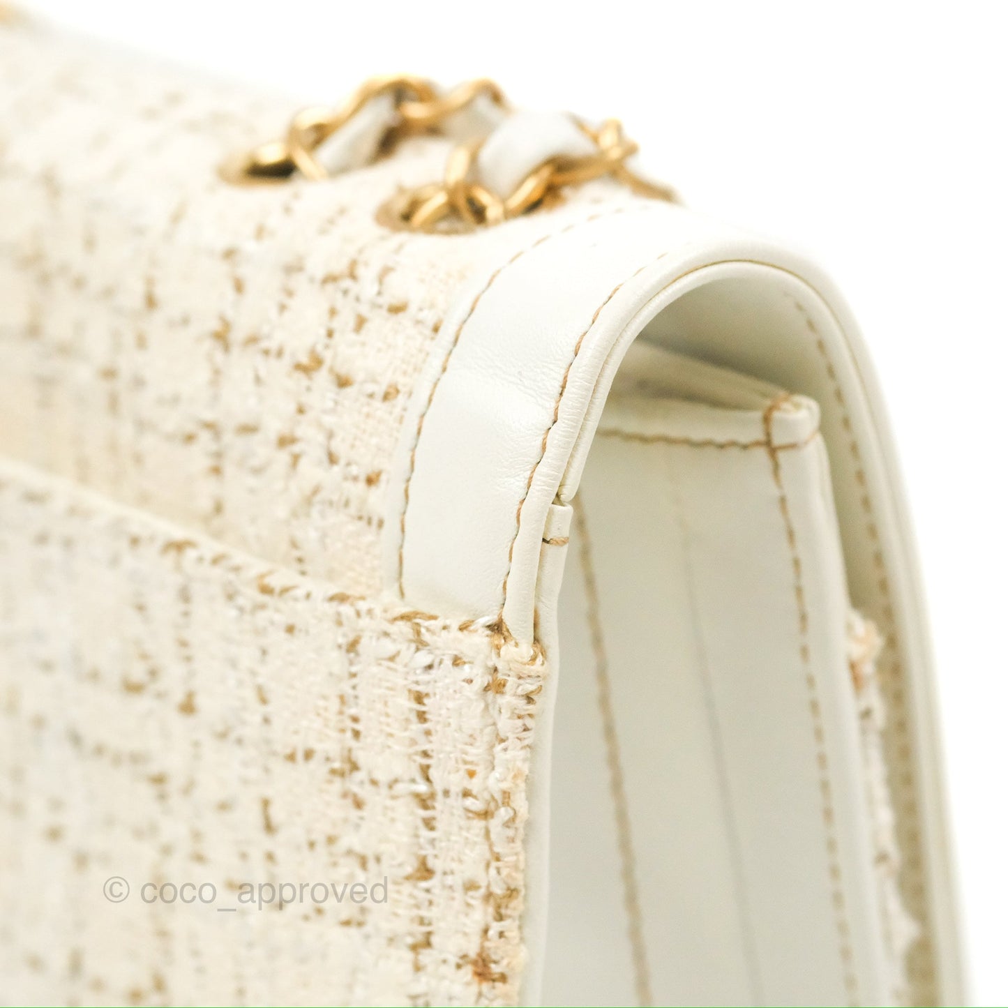 Chanel Small Tweed Flap Bag White Aged Gold Hardware
