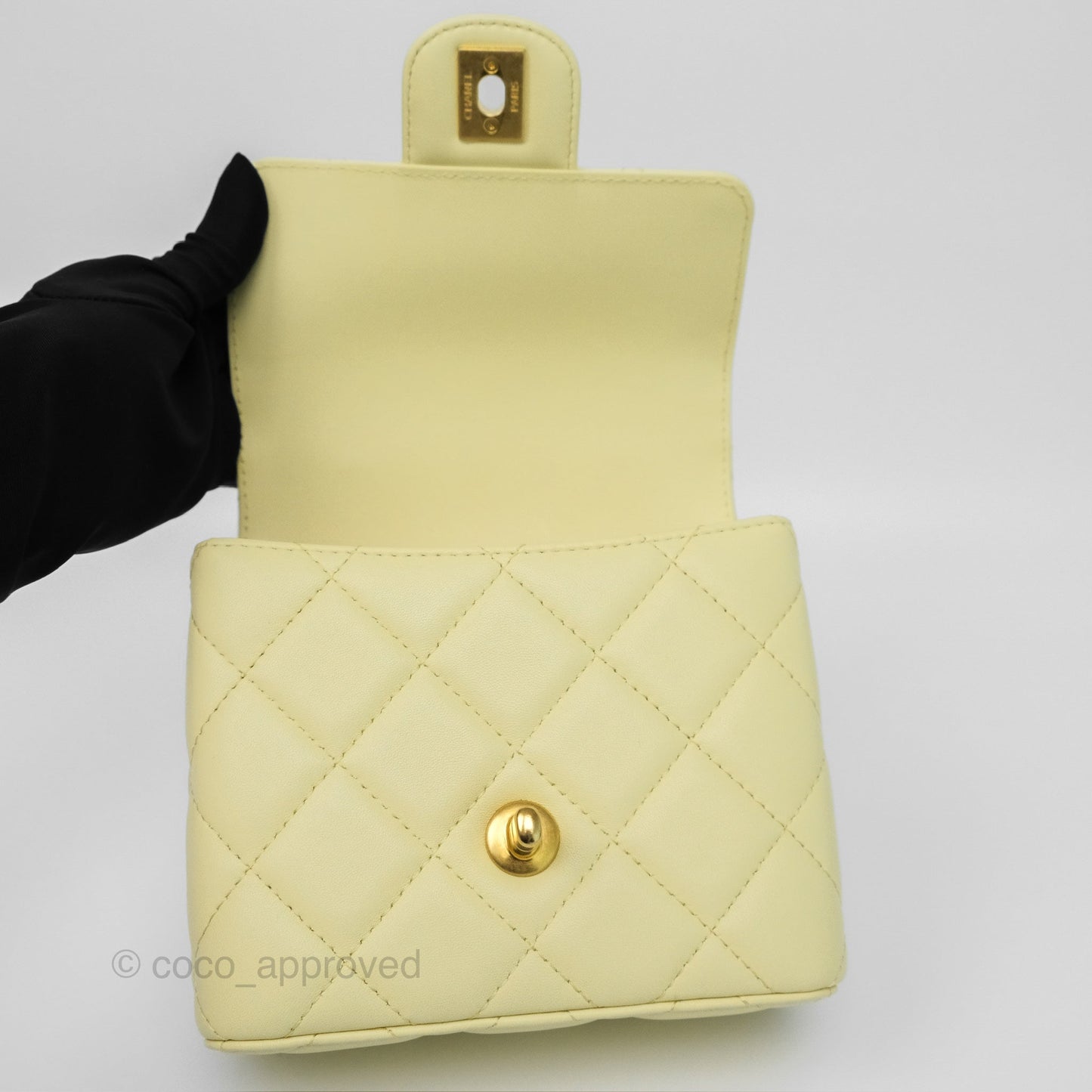 Chanel Crush Top Handle Flap Bag Yellow Lambskin Aged Gold Hardware