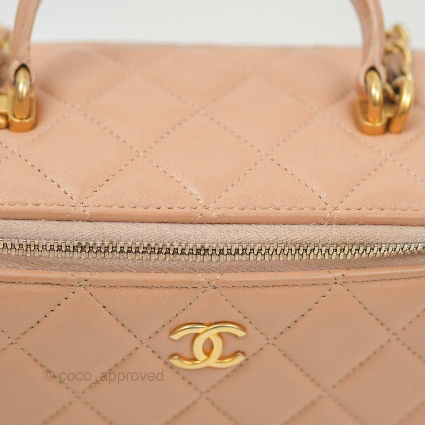 Chanel Vanity Rectangular Top Handle Beige Lambskin Aged Gold Hardware