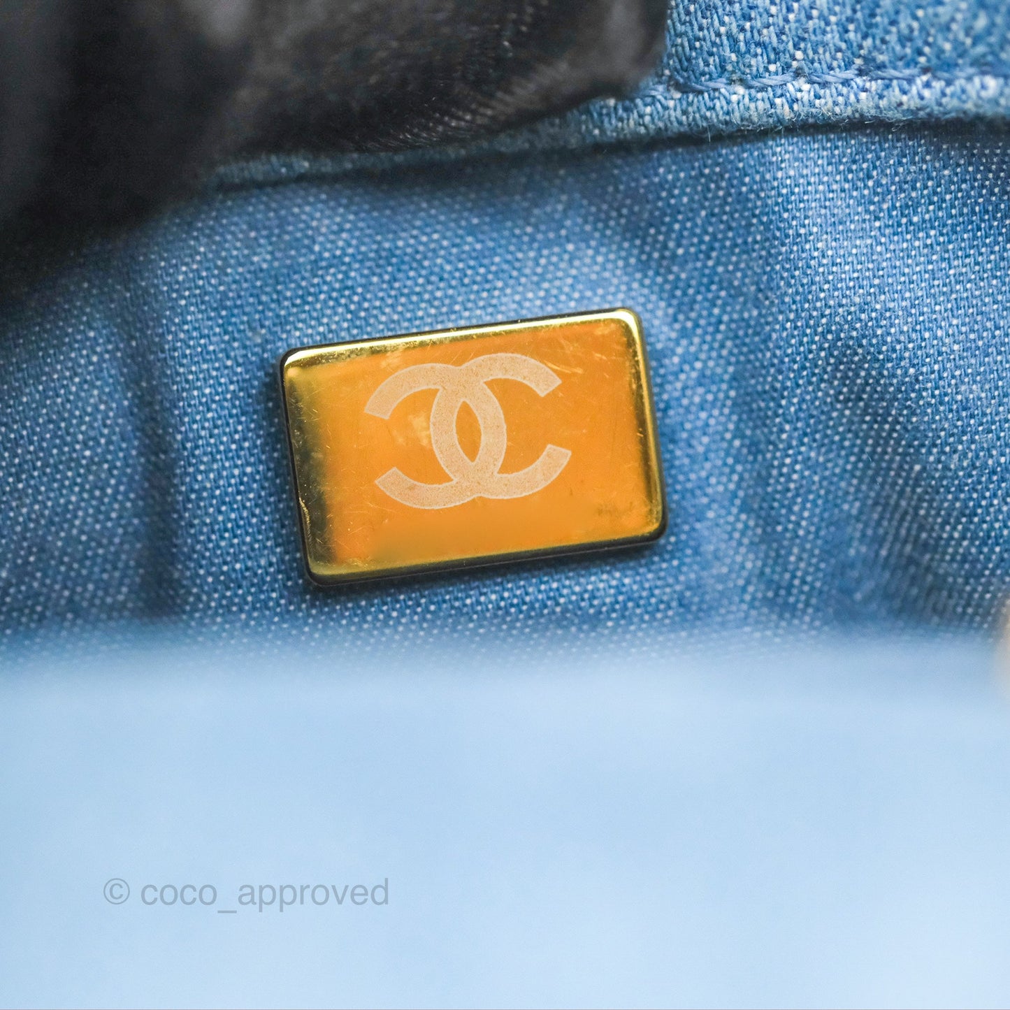 Chanel Mini Square Pearl Crush Quilted Denim Aged Gold Hardware