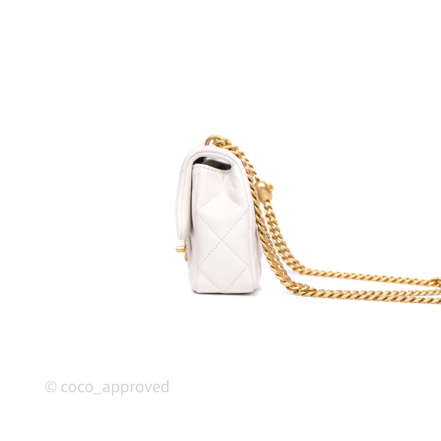 Chanel Heart Crush Mini Flap Bag White Caviar Aged Gold Hardware