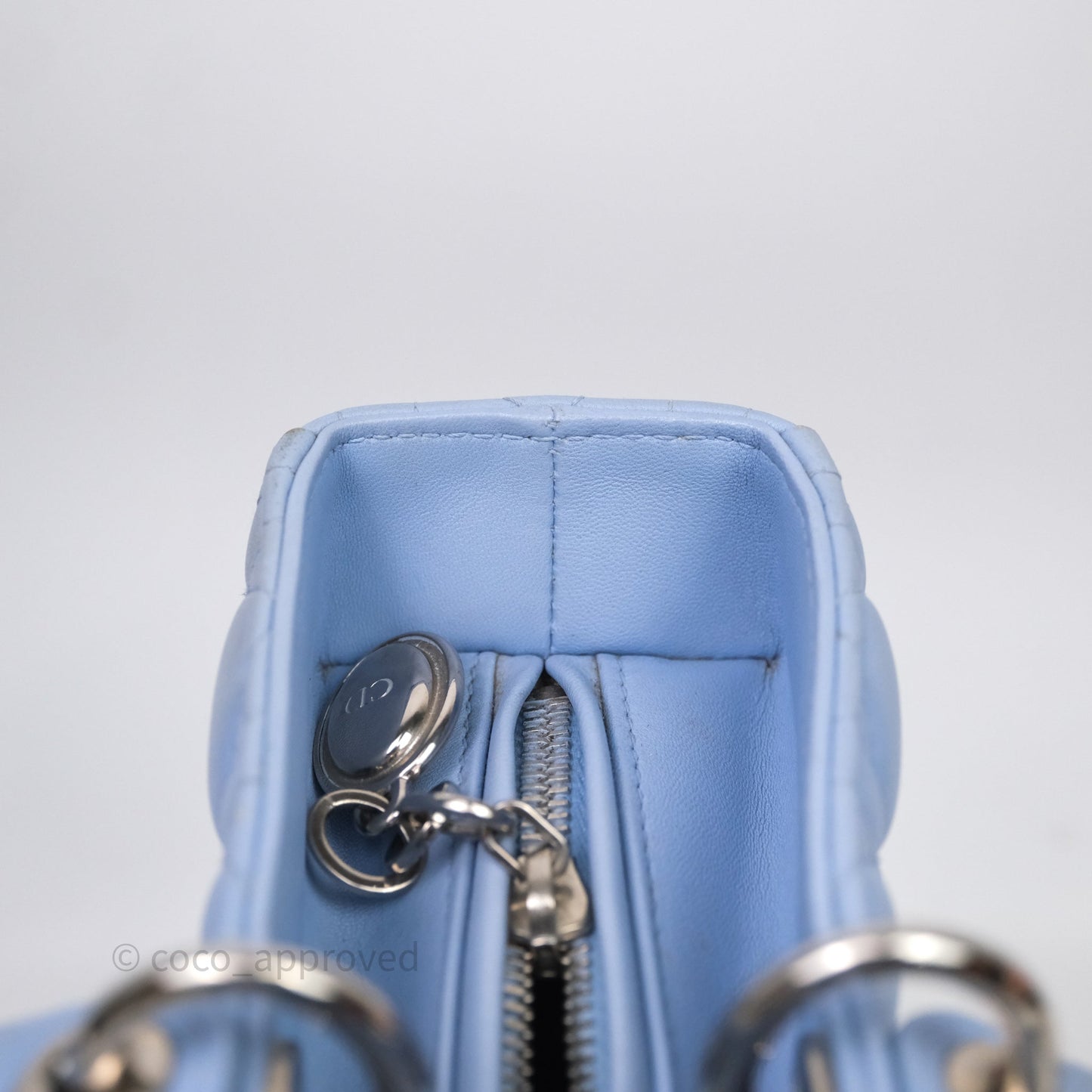 Christian Dior Large Lady Dior Cannage Blue Lambskin Silver Hardware