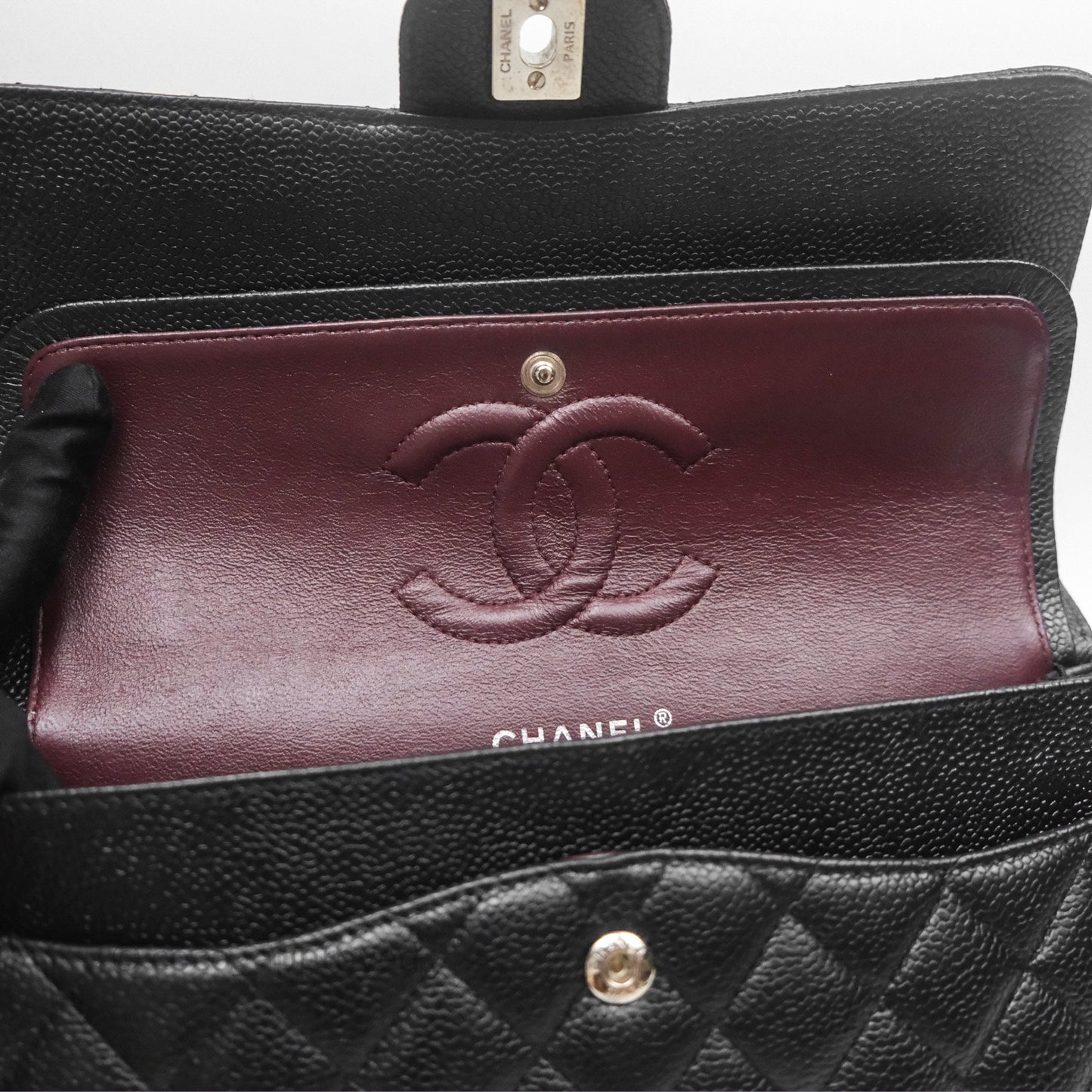 Chanel Classic M/L Medium Flap Quilted Black Caviar Silver Hardware