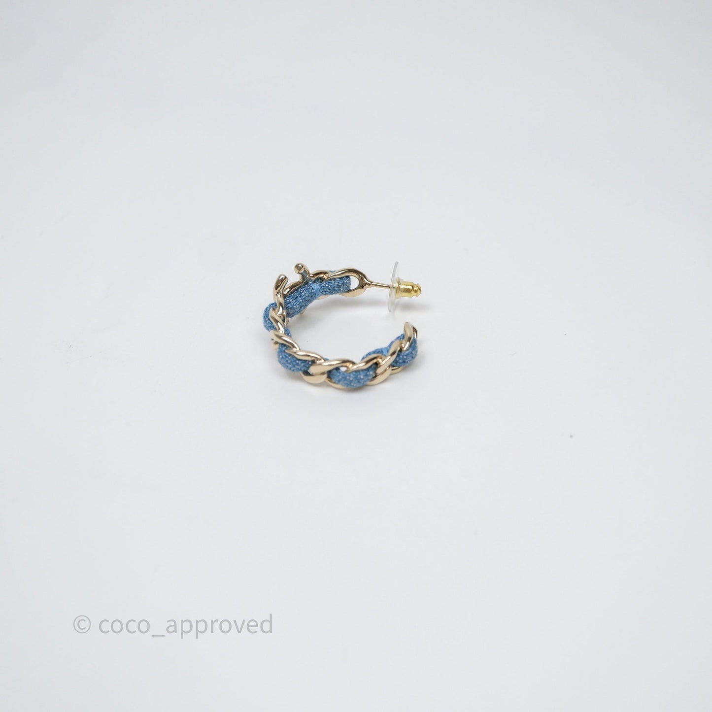 Chanel CC Denim Hoop Earrings Gold Tone