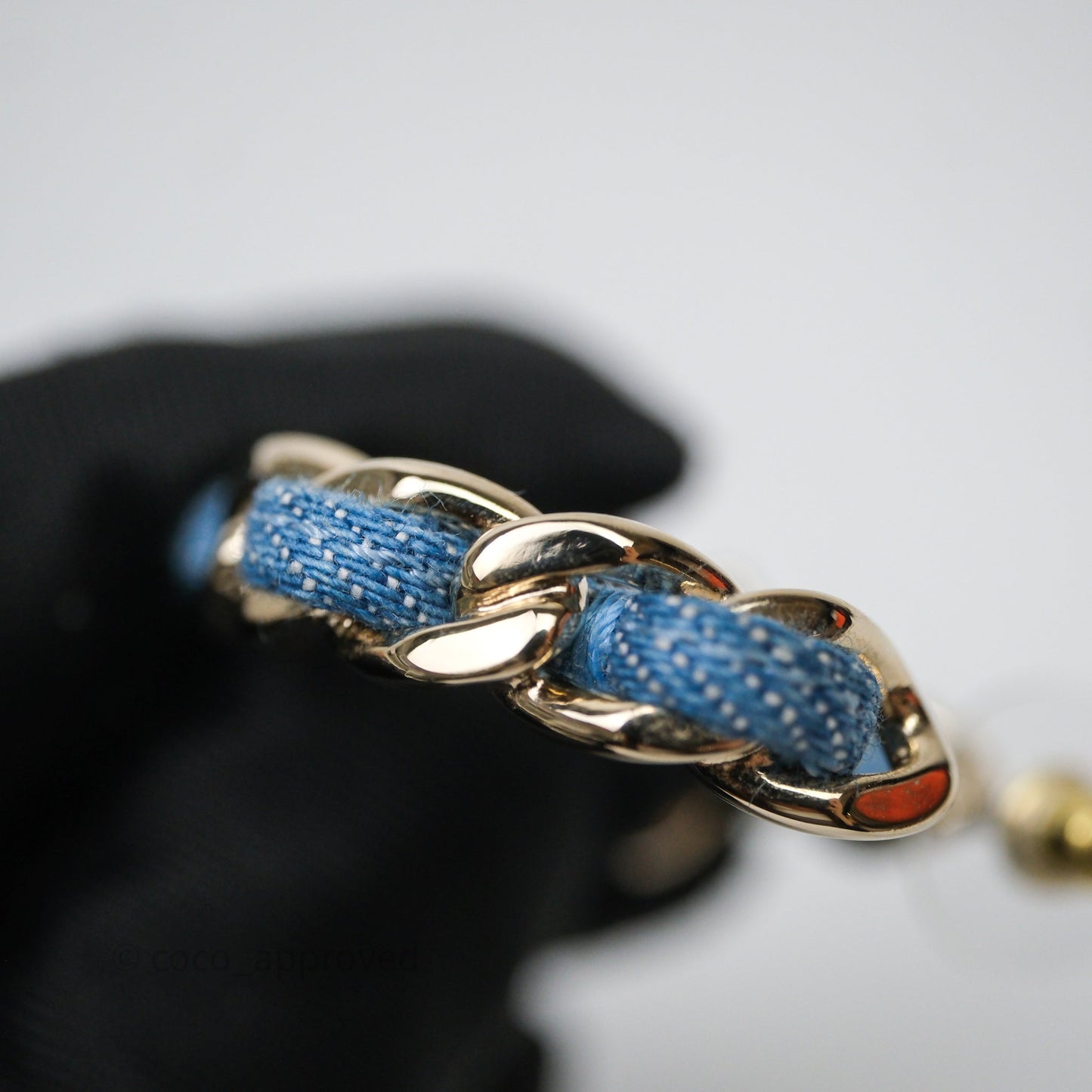 Chanel CC Denim Hoop Earrings Gold Tone