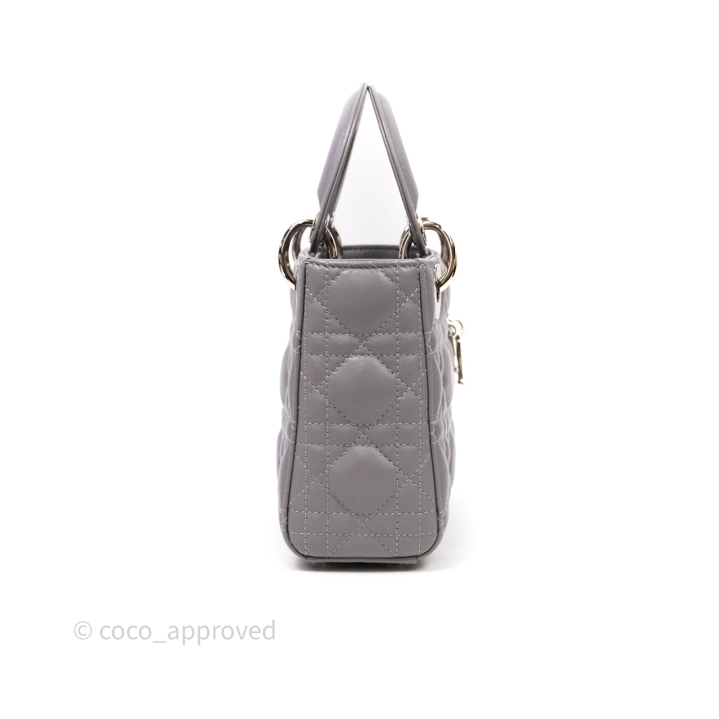 Christian Dior Mini Lady Dior Lambskin Cannage Grey Silver Hardware