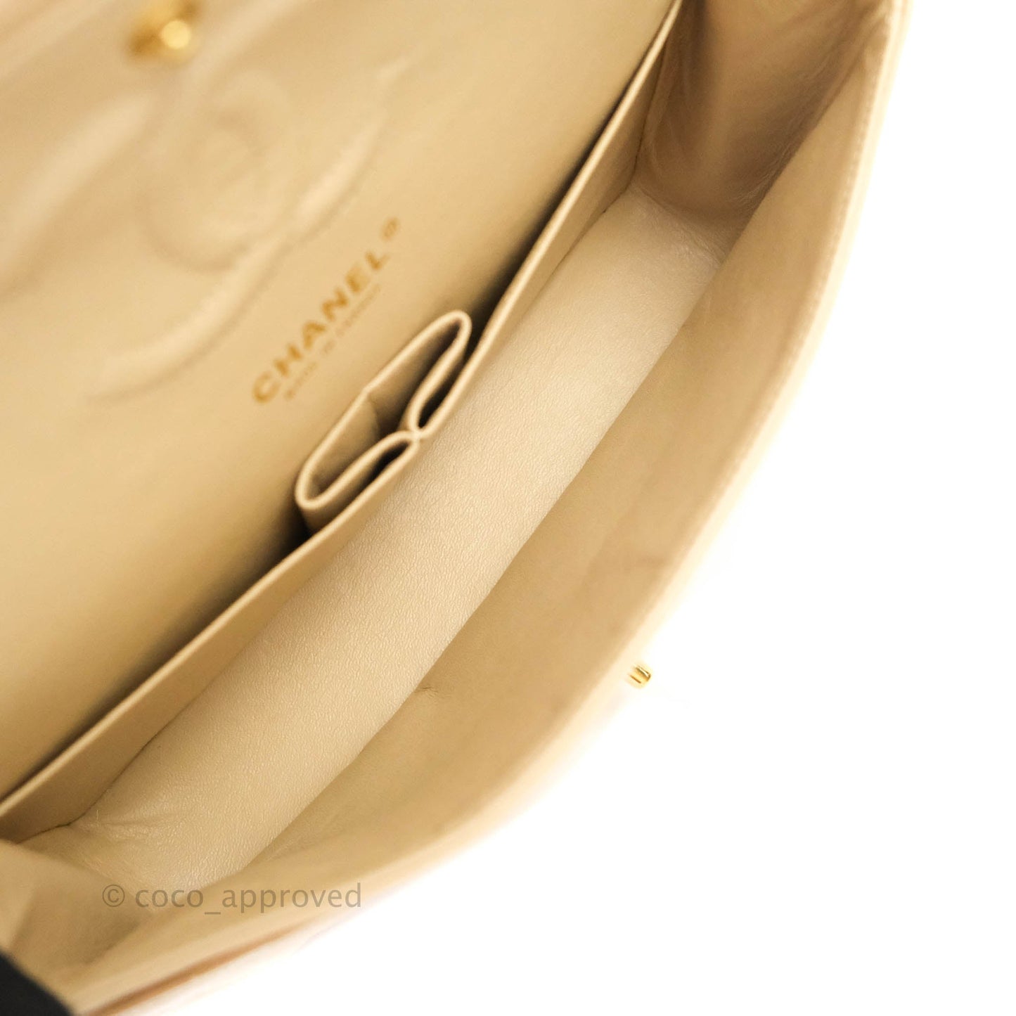 Chanel M/L Medium Double Flap Bag Beige Caviar Gold Hardware