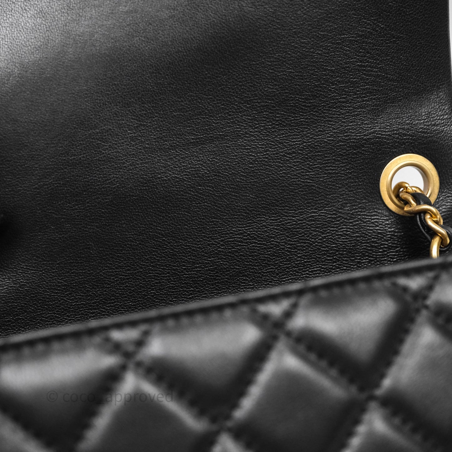 Chanel Pearl Crush Mini Square Quilted Black Lambskin Aged Gold Hardware