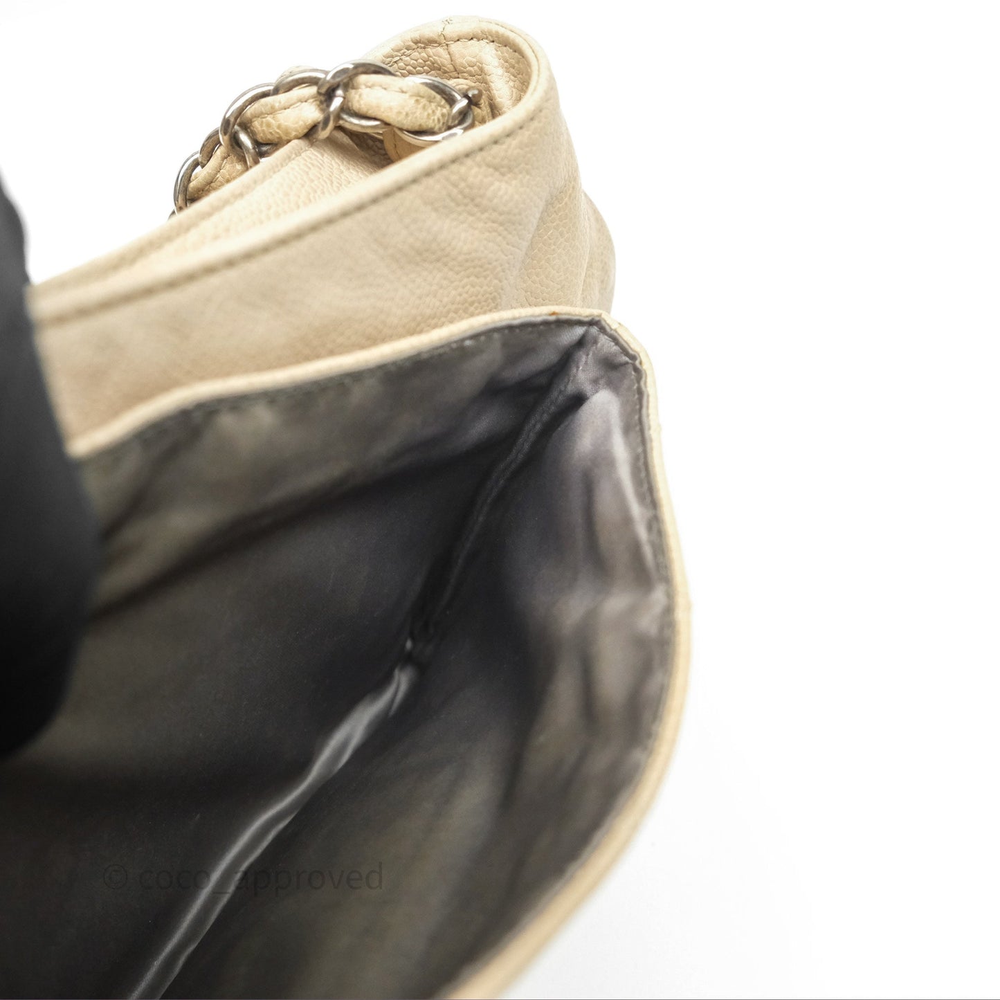 Chanel Quilted Coco Rider Hobo Bag Beige Caviar Ruthenium Hardware