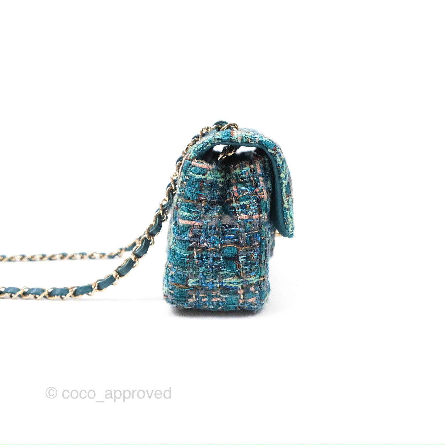 Chanel Mini Rectangular Flap Teal Tweed Gold Hardware