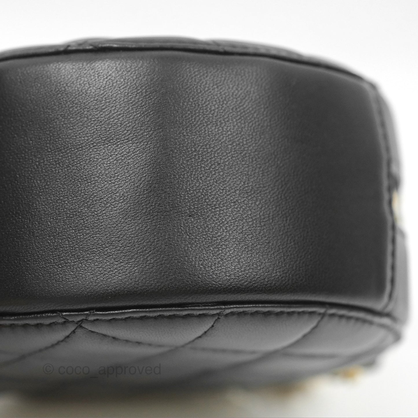 Chanel Quilted Round Pearl Crush Clutch With Chain Black Lambskin Aged Gold Hardware