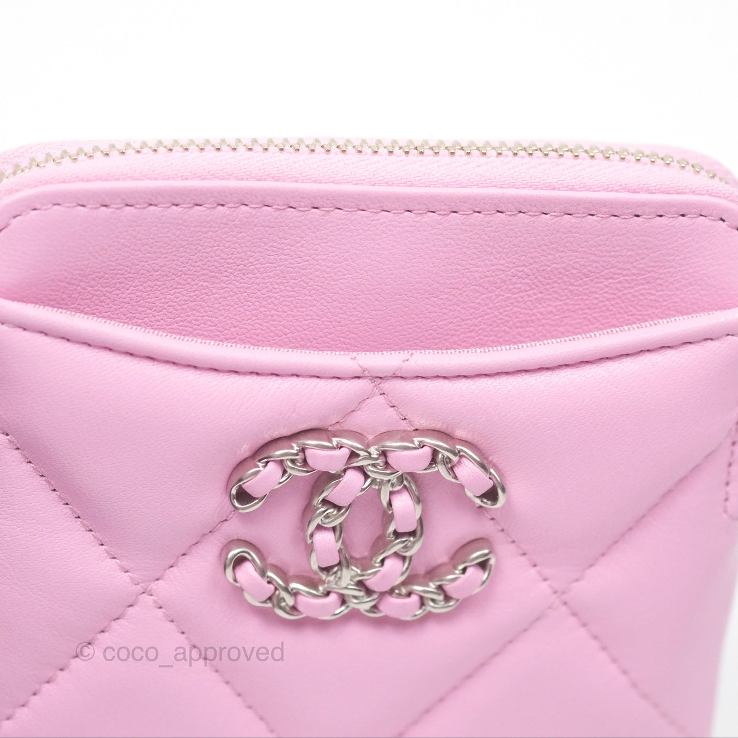 Chanel 19 Zipped Coin Purse Card Holder Pink Lambskin