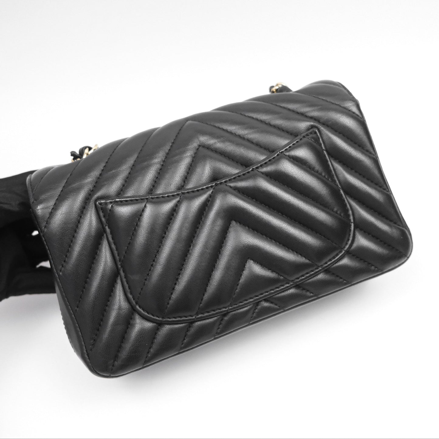 Chanel Mini Rectangular Chevron Black Lambskin Gold Hardware