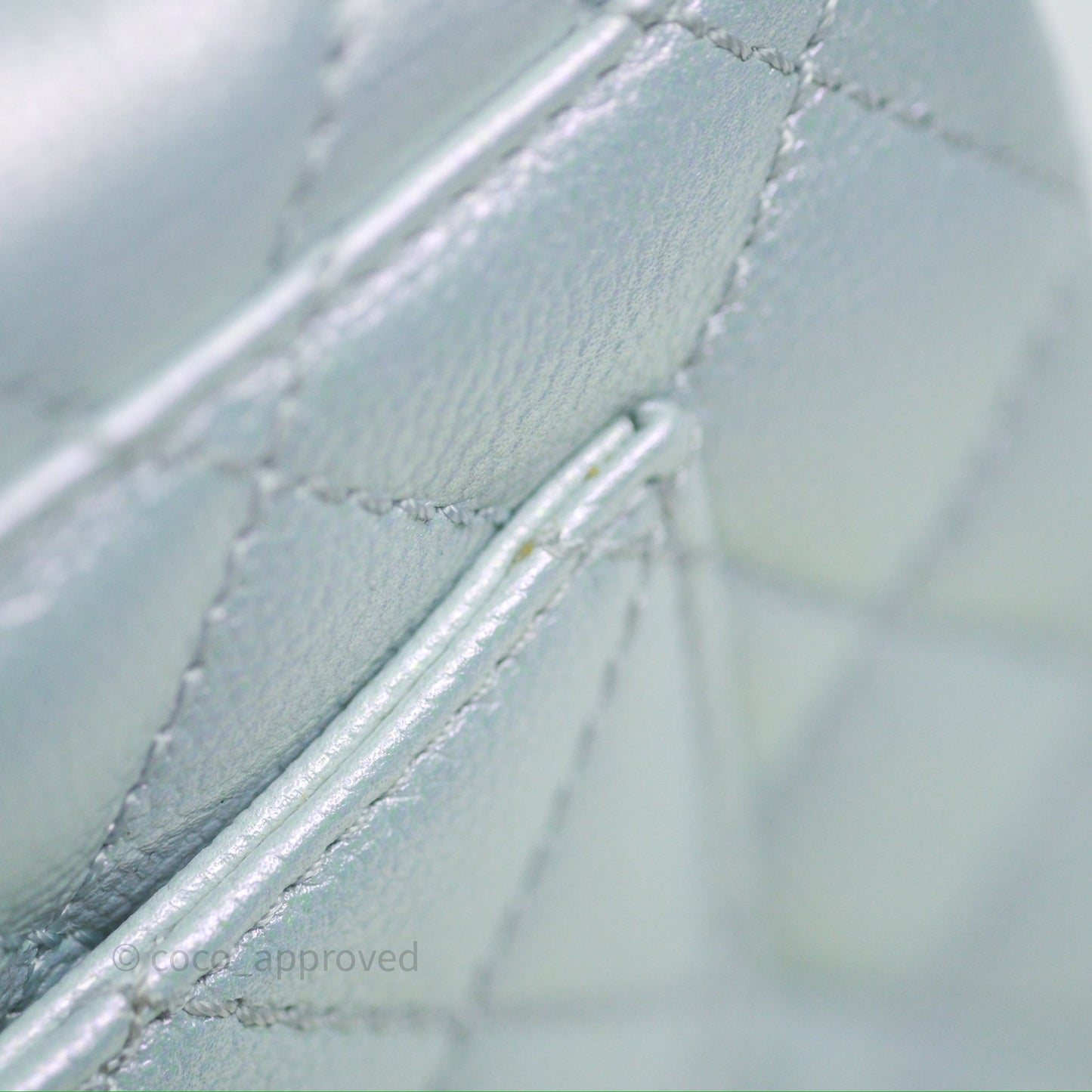 Chanel Mini Coco Handle Quilted Iridescent Light Blue Caviar Rainbow Hardware