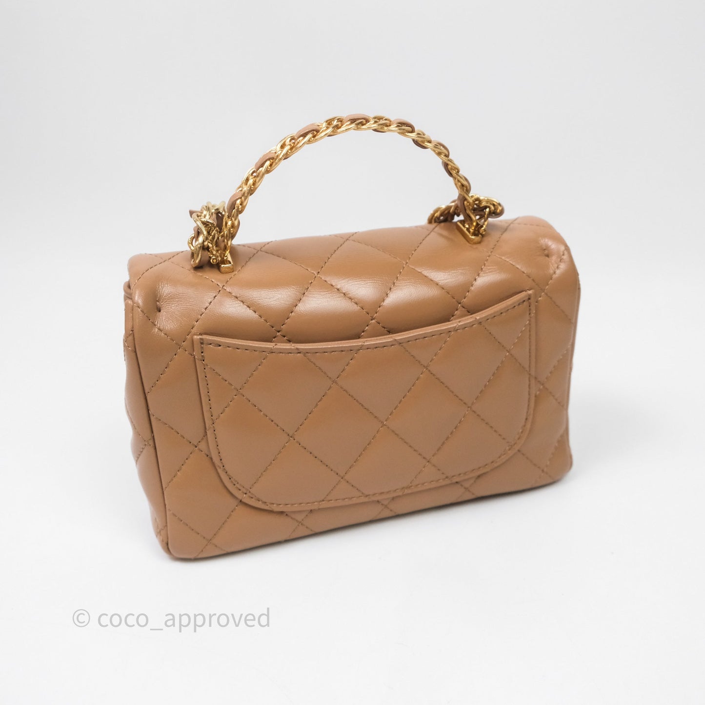Chanel Top Handle Flap Bag Beige Lambskin Gold Hardware