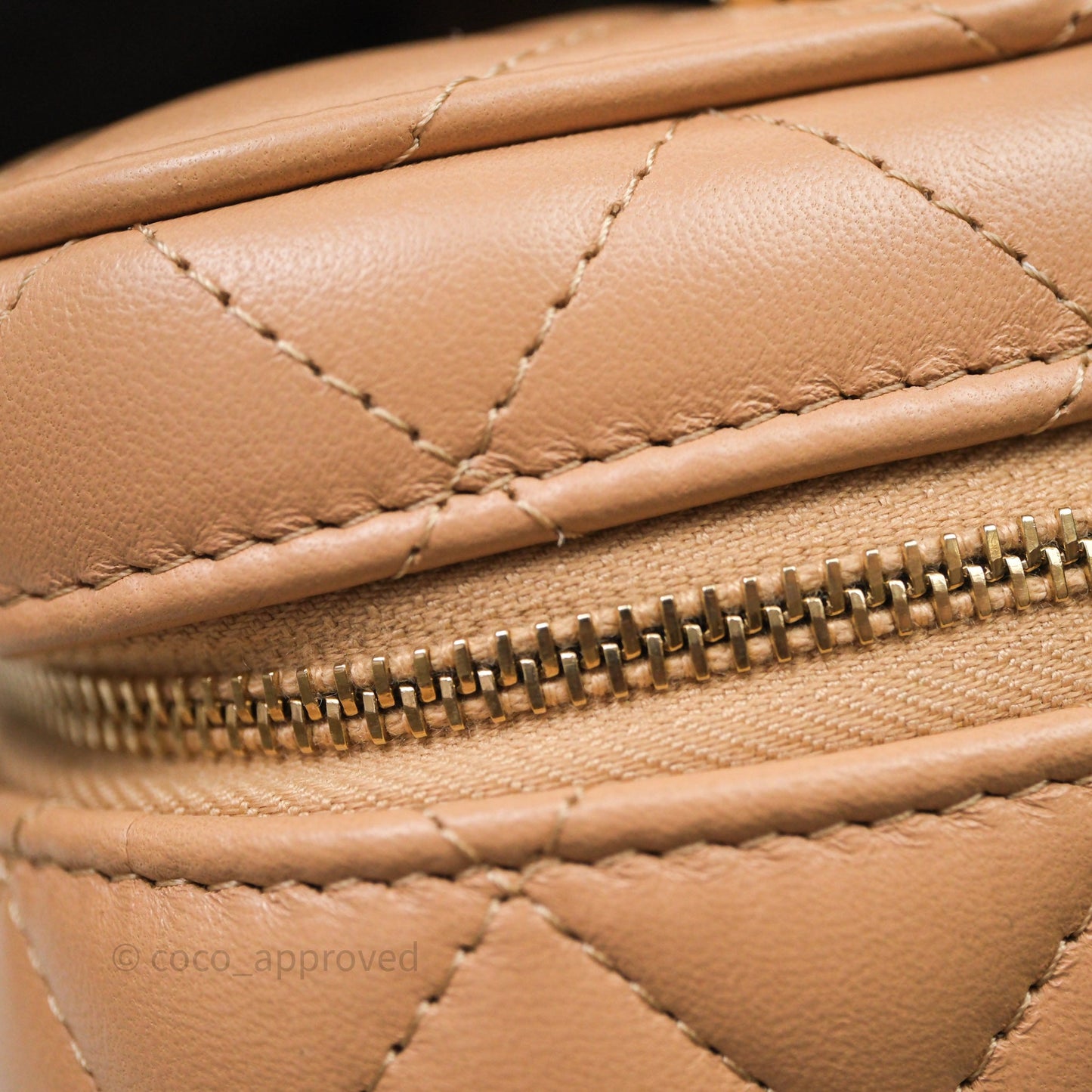 Chanel Top Handle Vanity With Chain Beige Lambskin Aged Gold Hardware